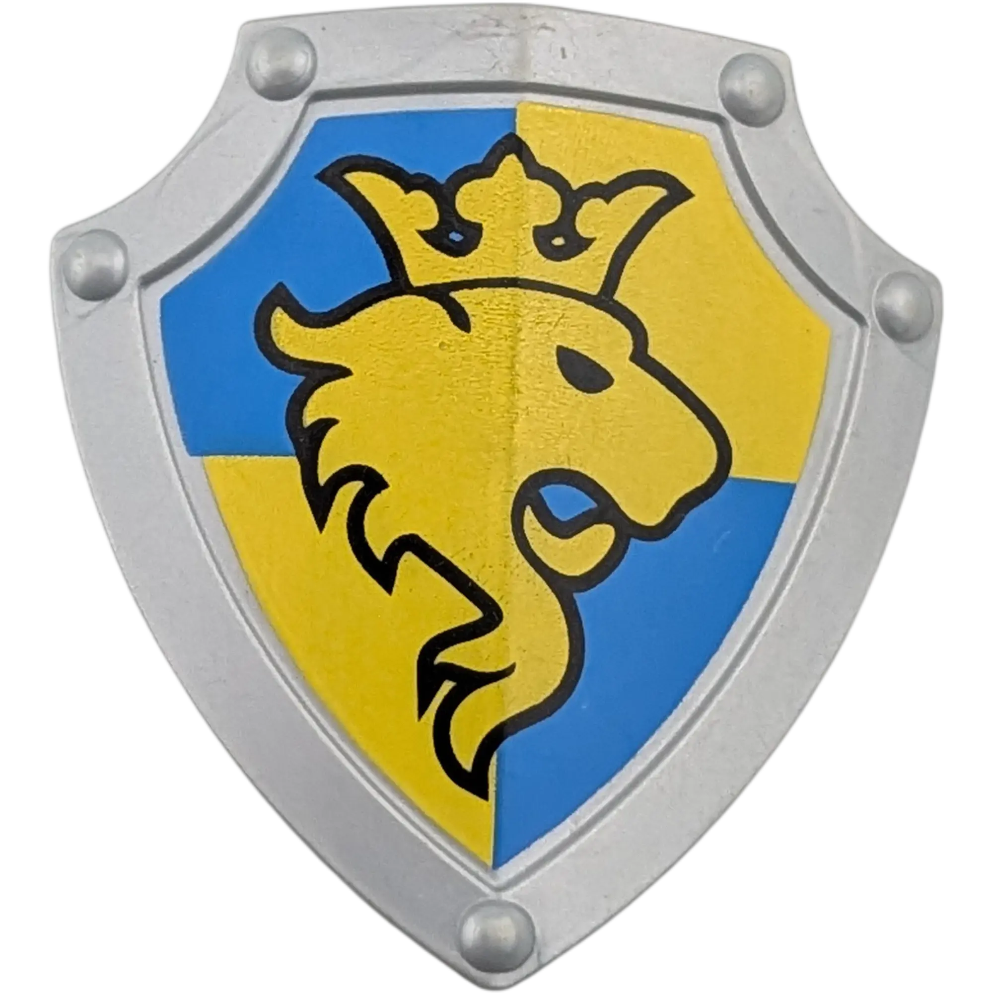 Lego Duplo Ritter Schild Schutzschild Hellgrau mit Löwenkopf und Krone Blau Gelb