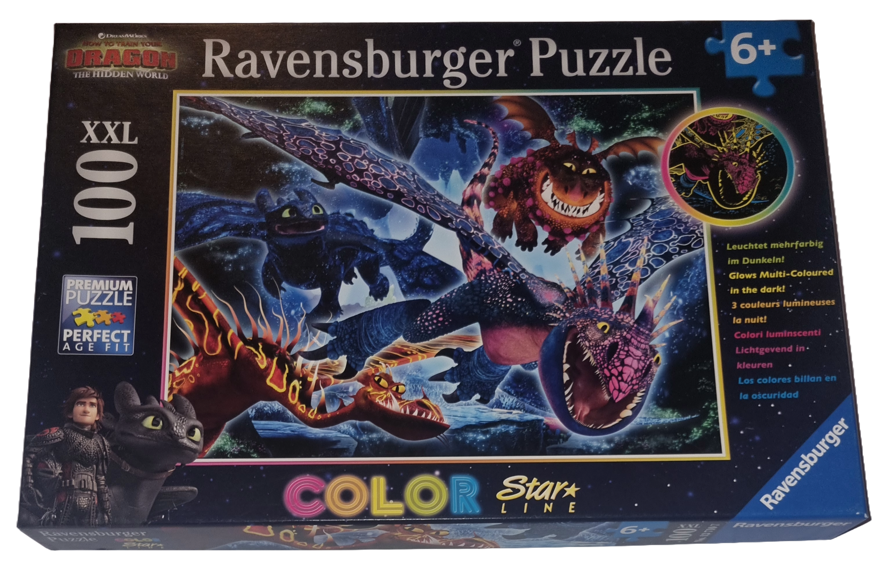 Ravensburger Premium Puzzle Color Star Line XXL 100 Teile 137107 Leuchtede Dragons