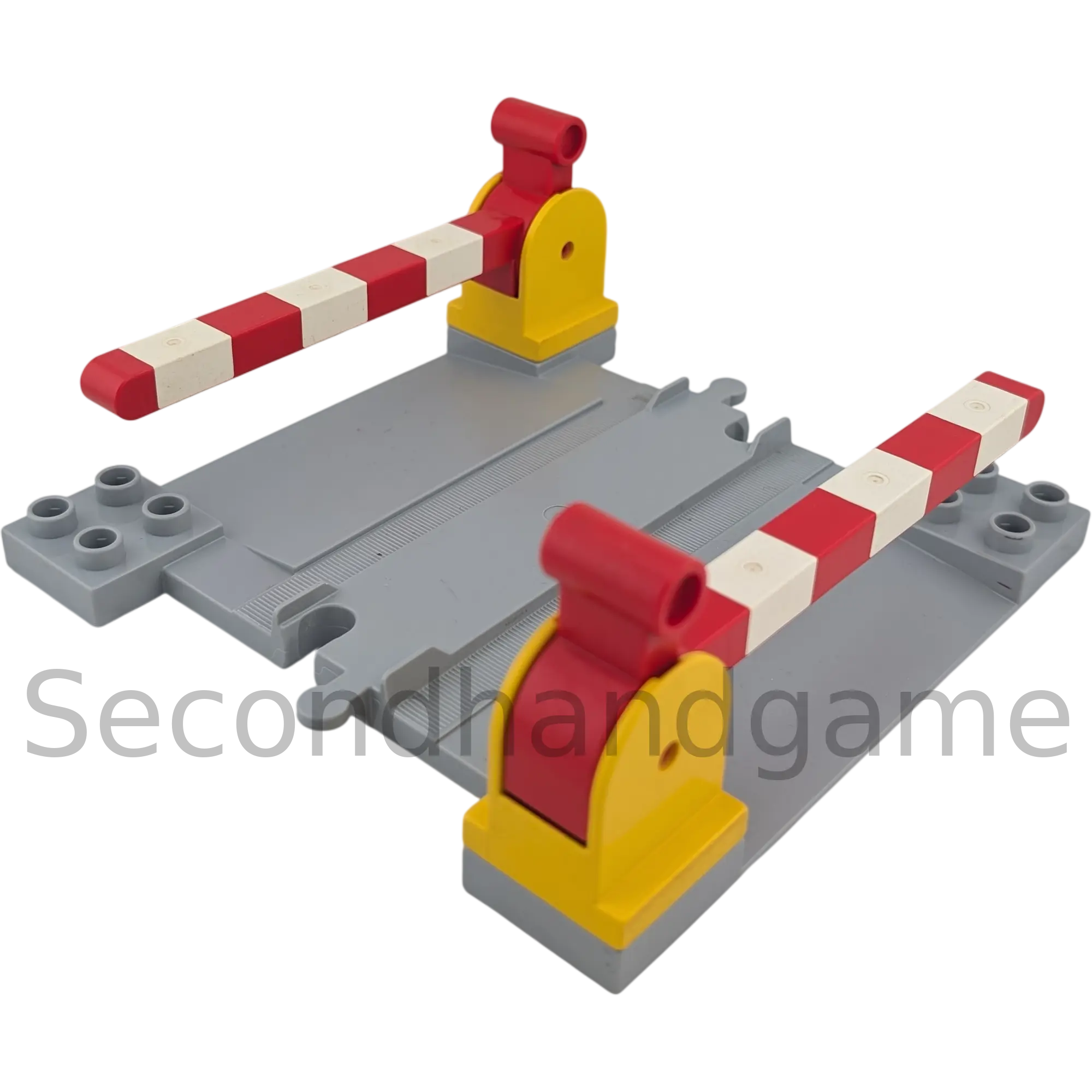 Lego Duplo Schiene Bahnübergang Hellgrau mit Schranke Gelb Rot Weiß