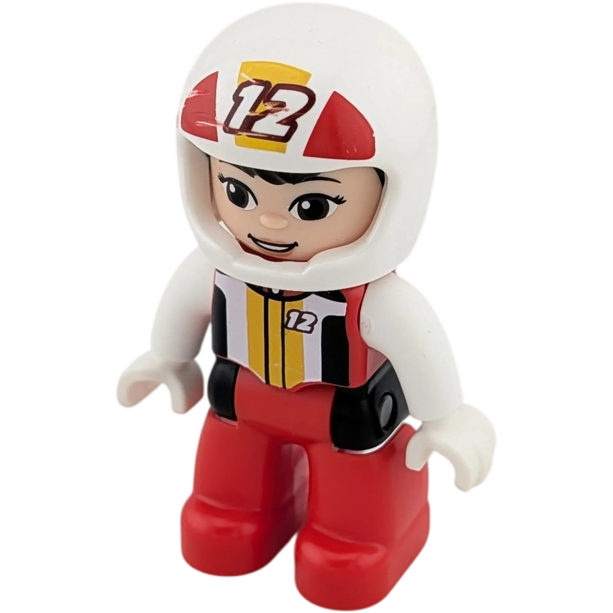 Lego Duplo Frau 127J1 Motorradfahrerin Rennfahrerin Team 12 Rot