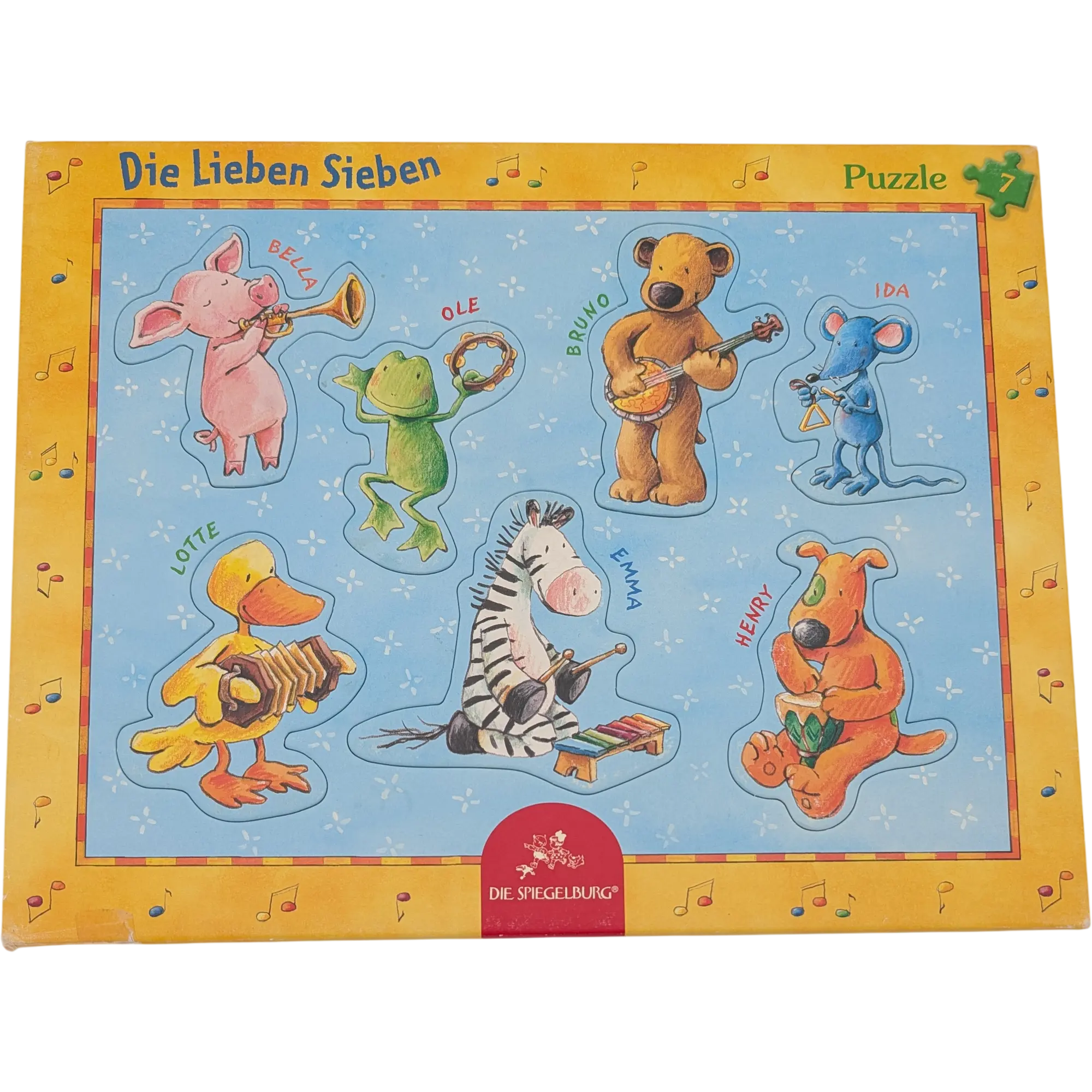 Die Spiegelburg Rahmenpuzzle Grifflochpuzzle Die lieben Sieben 7 Teile 20251/1 Unsere Lieblingsinstrumente