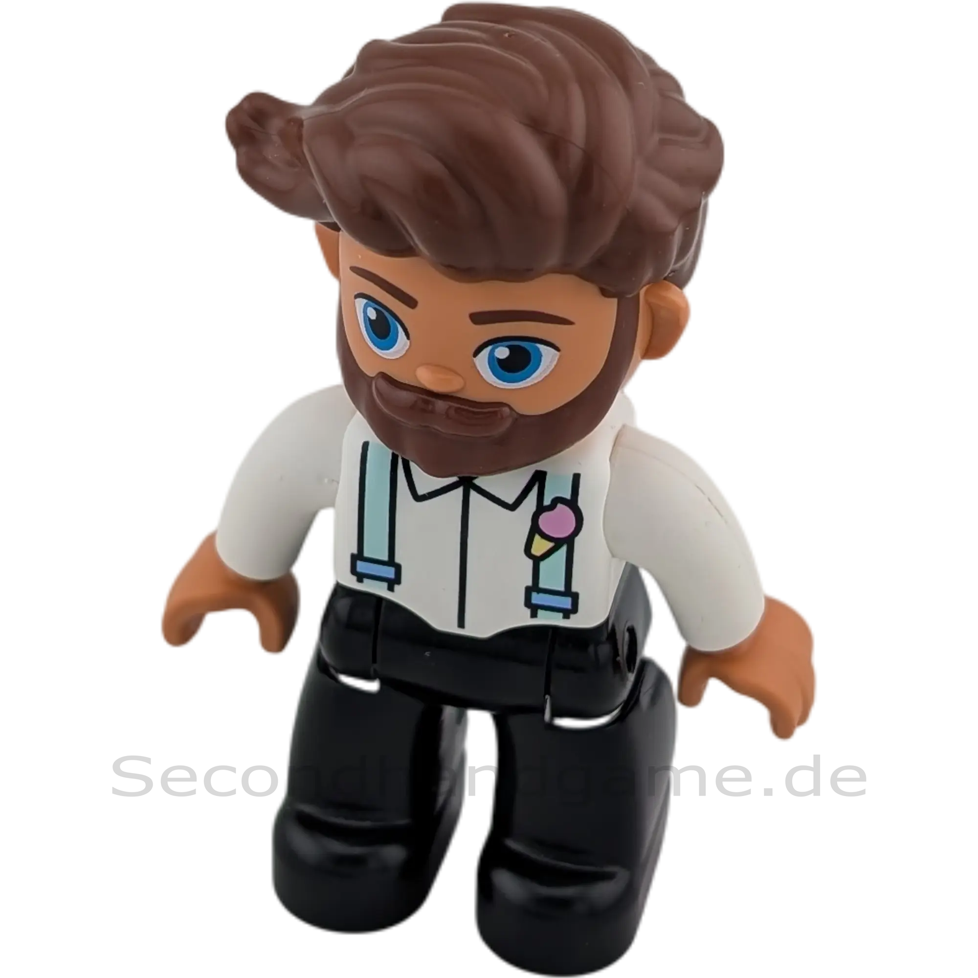Lego Duplo Figur 136H1 Mann mit braunen Haaren, Bart, Latzhose