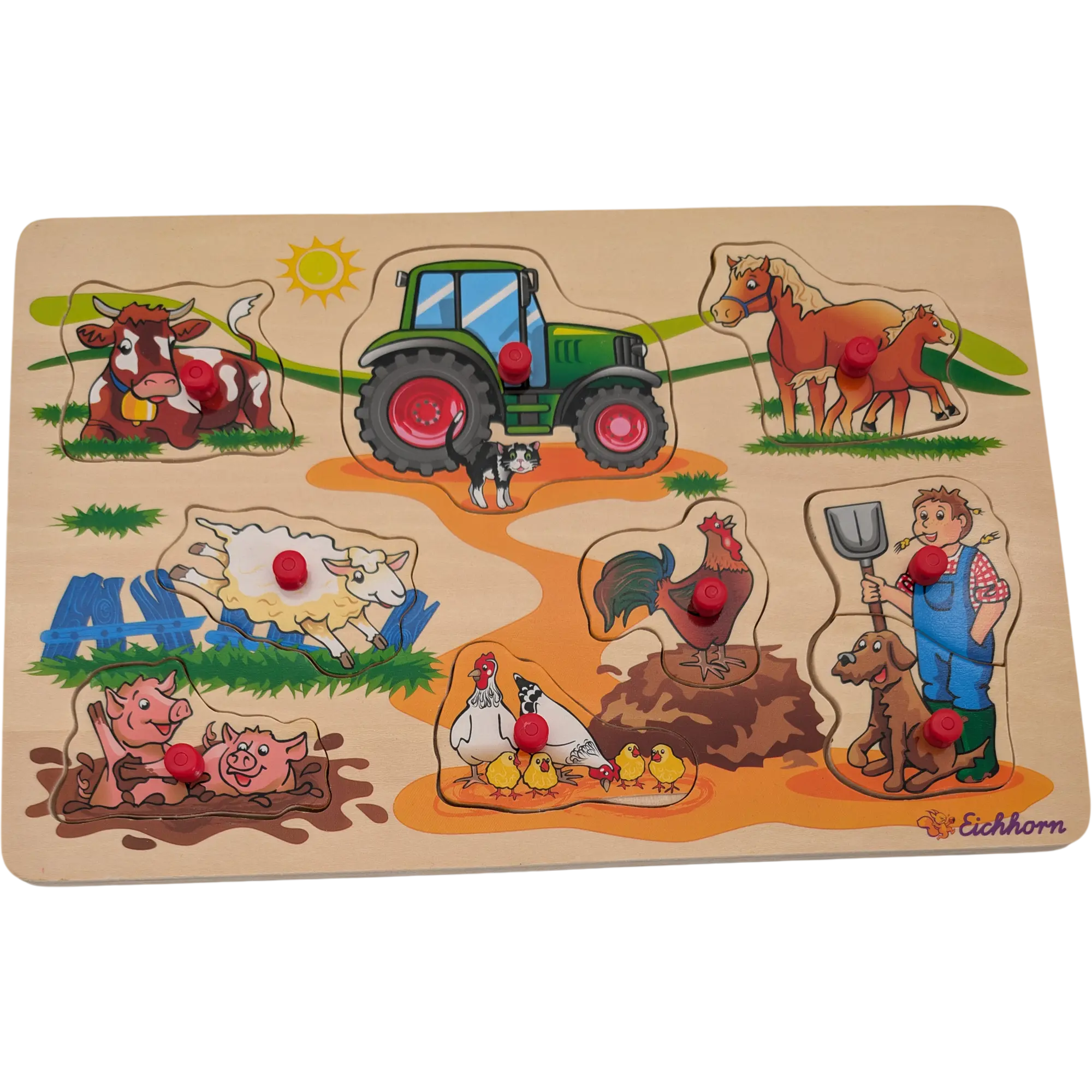 Eichhorn Steckpuzzle Holzpuzzle 9 Teile Landwirt Traktor Bauernhof