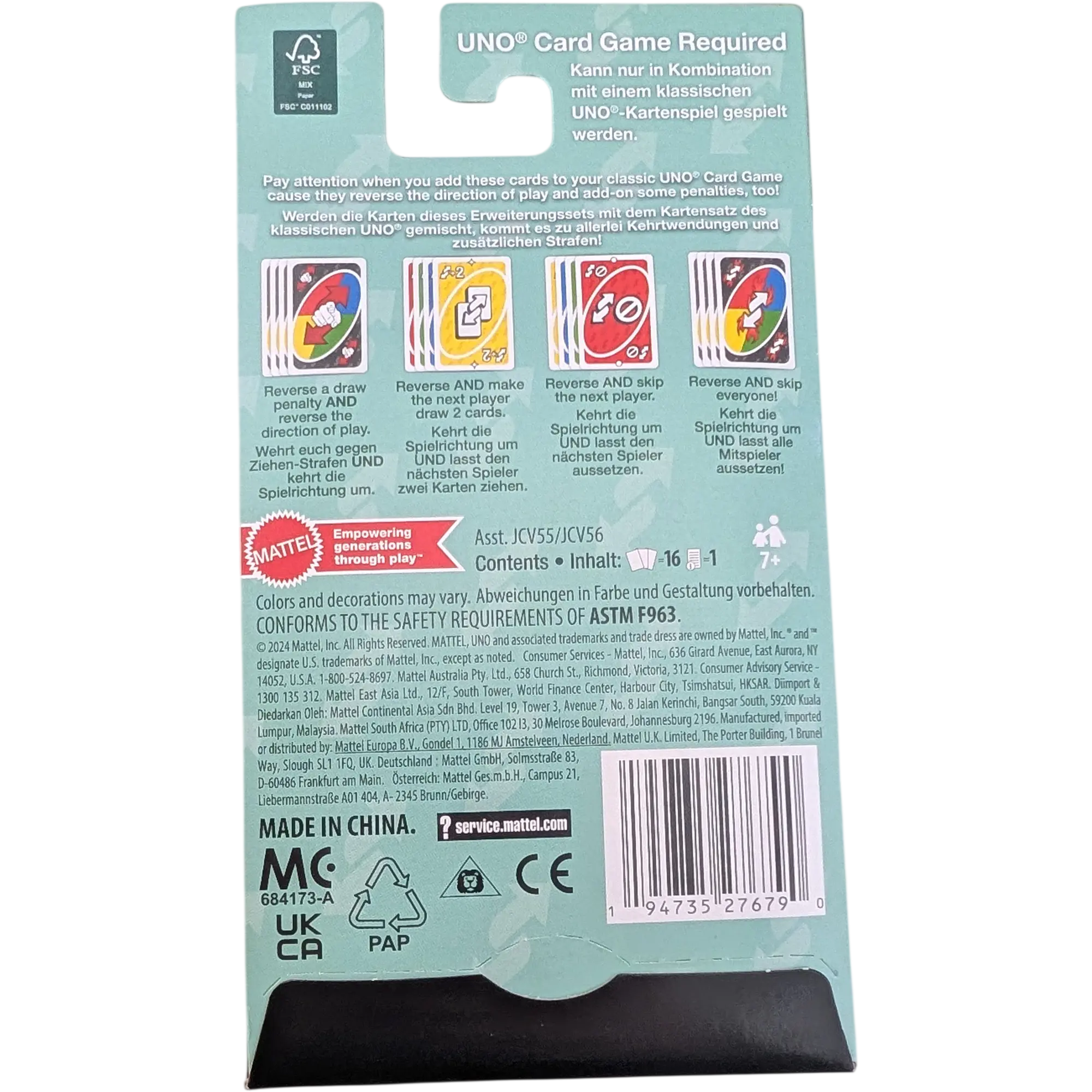 Mattel Uno Add-On Packs! Reverse Pack Retour Set