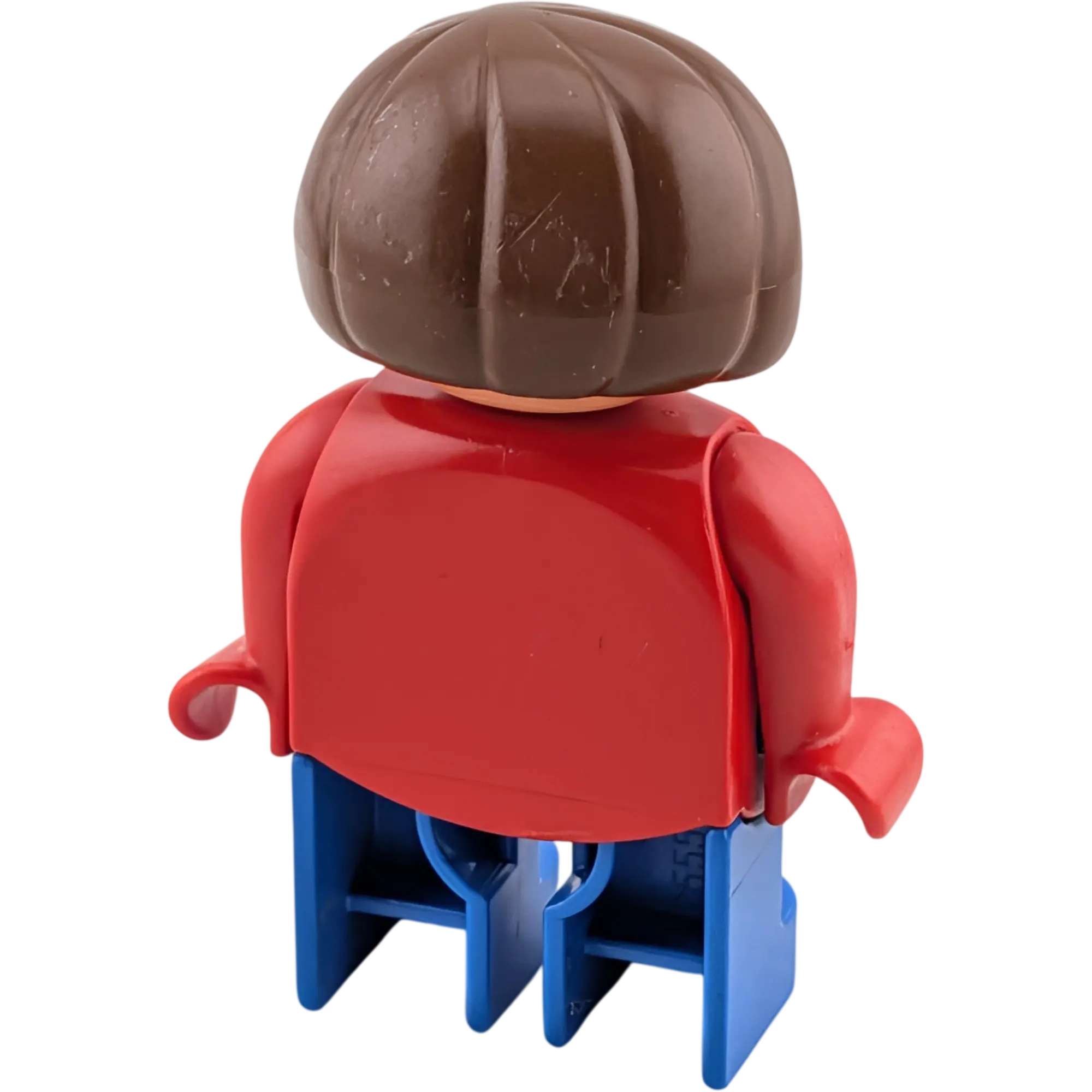 Lego Duplo Frau mit braunen Haaren blaue Hose und roter Jacke, Ansicht 2