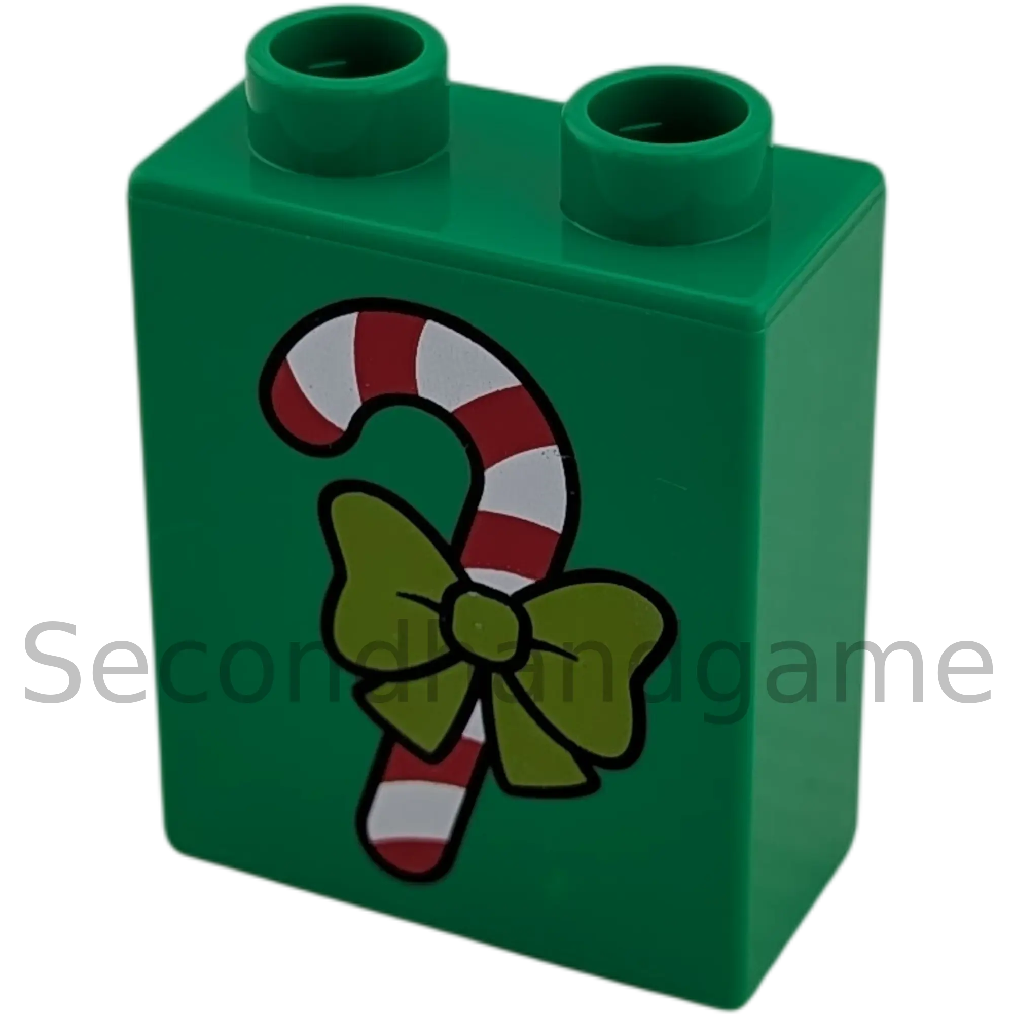 Lego Duplo 4066 Stein 1x2x2 Mittelgrün mit Zuckerstange und Schleife