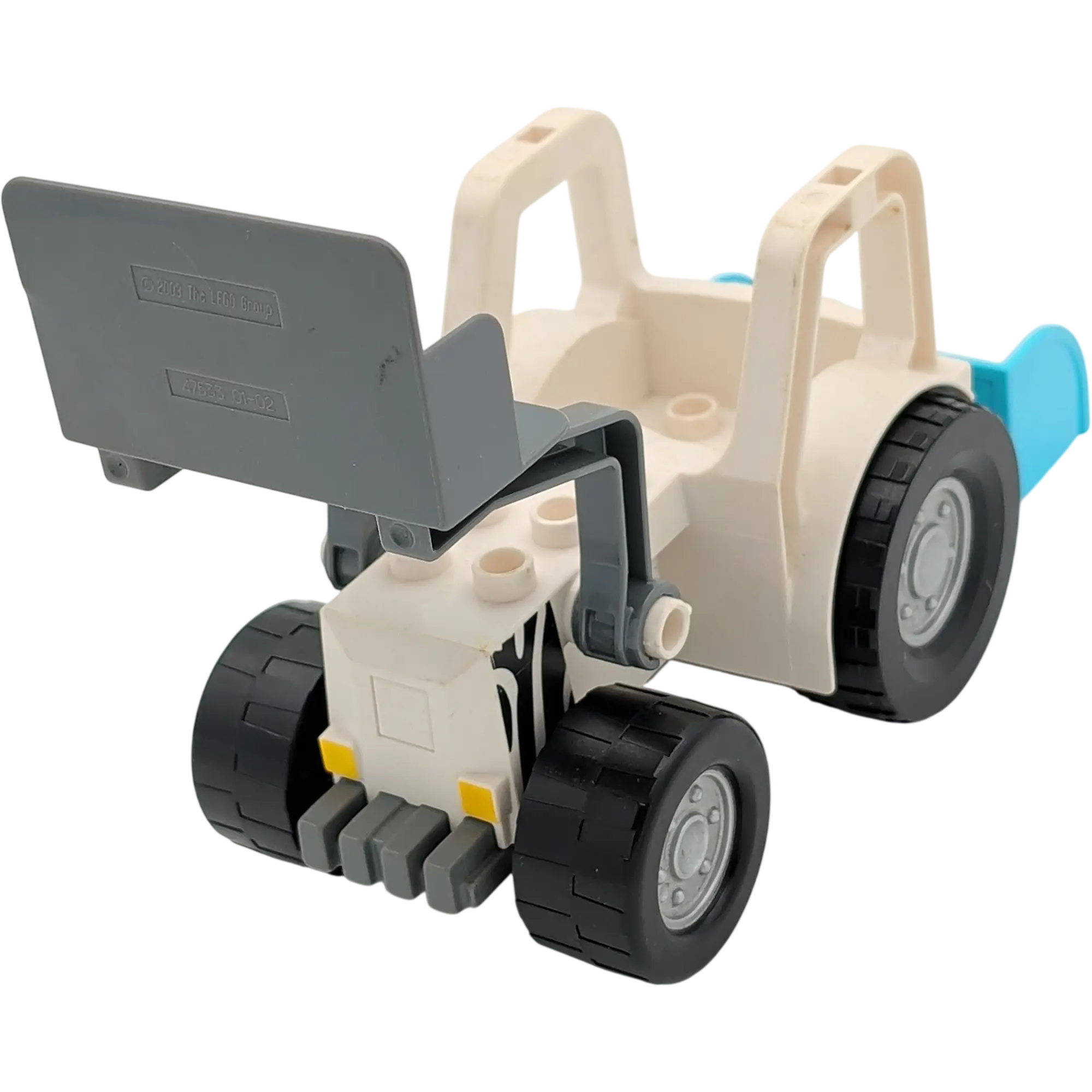 Lego Duplo Bagger Radlager Weiß Schwarz zwei Baggerschaufeln Azur und Grau
