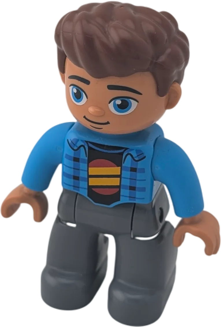 Lego Duplo 334H0 Mann mit blauem Hemd, schwarzes Shirt, graue Hose