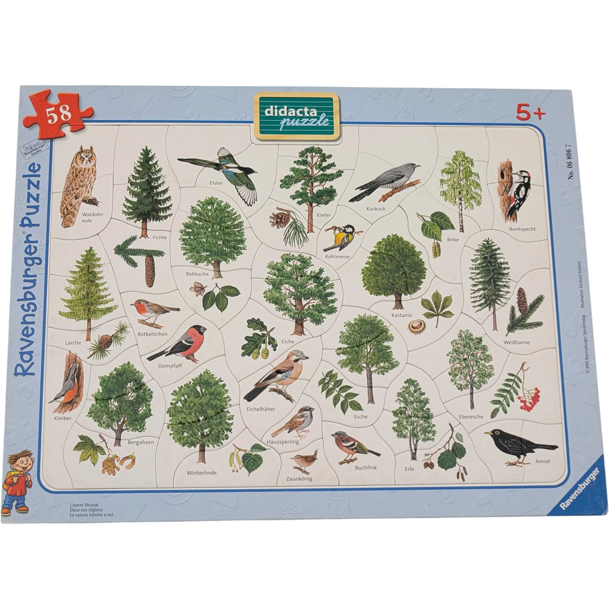 Ravensburger Rahmenpuzzle Didacta Unsere Heimat Bäume und Vögel 58 Teile 068067