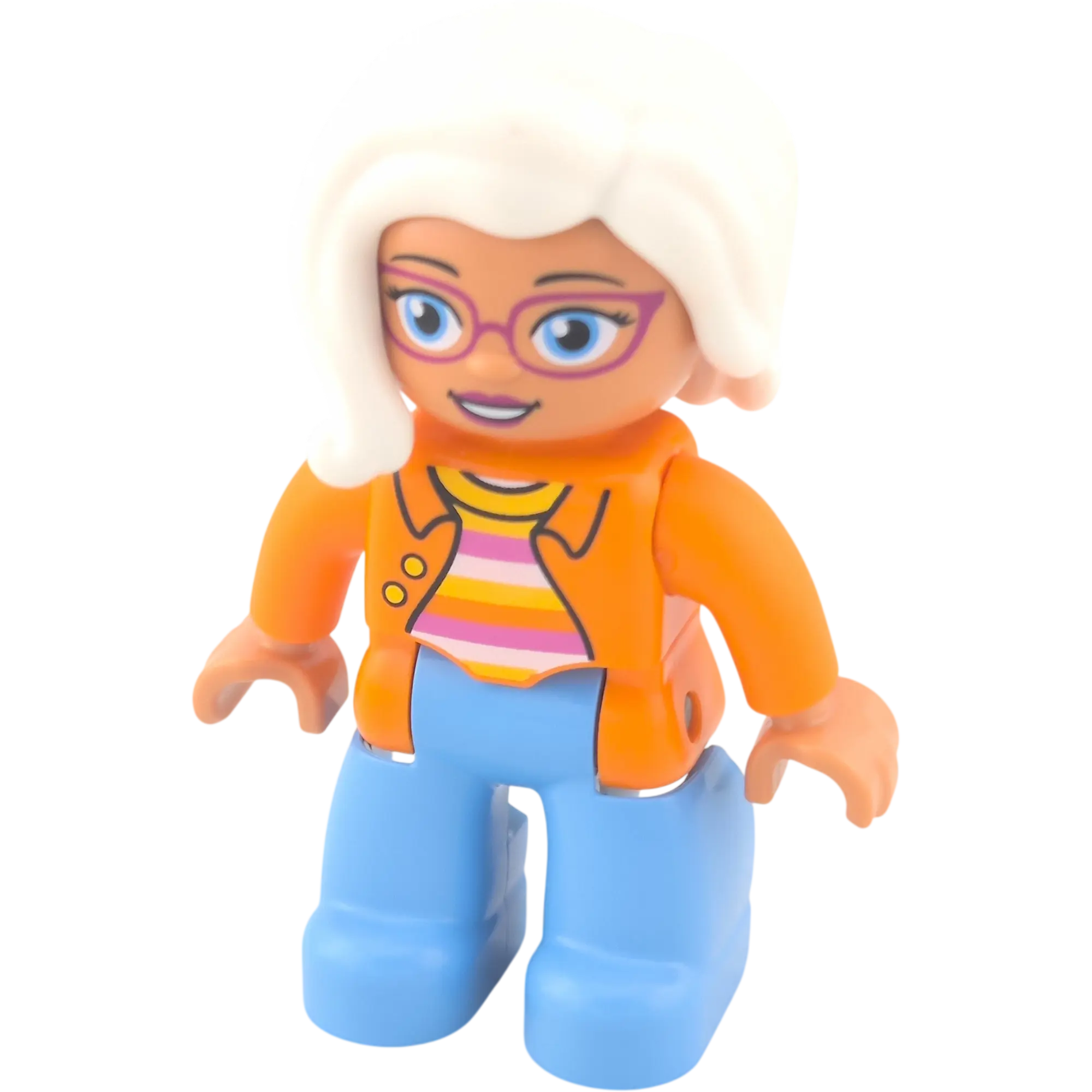 Lego Duplo 313H7 Oma Frau mit Brille, orangene Jacke, Haar Weiß