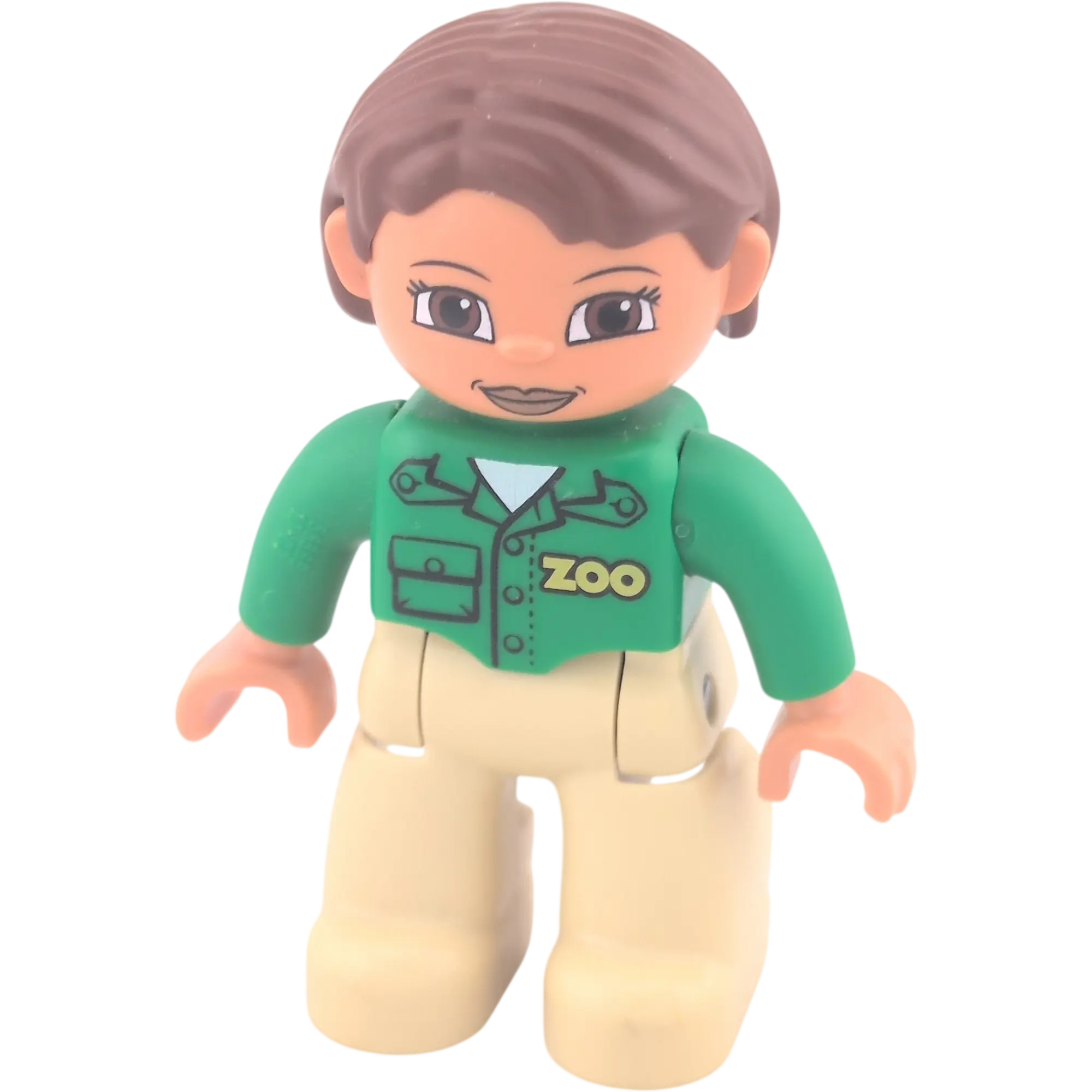 Lego Duplo Figur Zoo Mitarbeiterin Tierpflegerin braune kurze Haare brauner Lippenstift