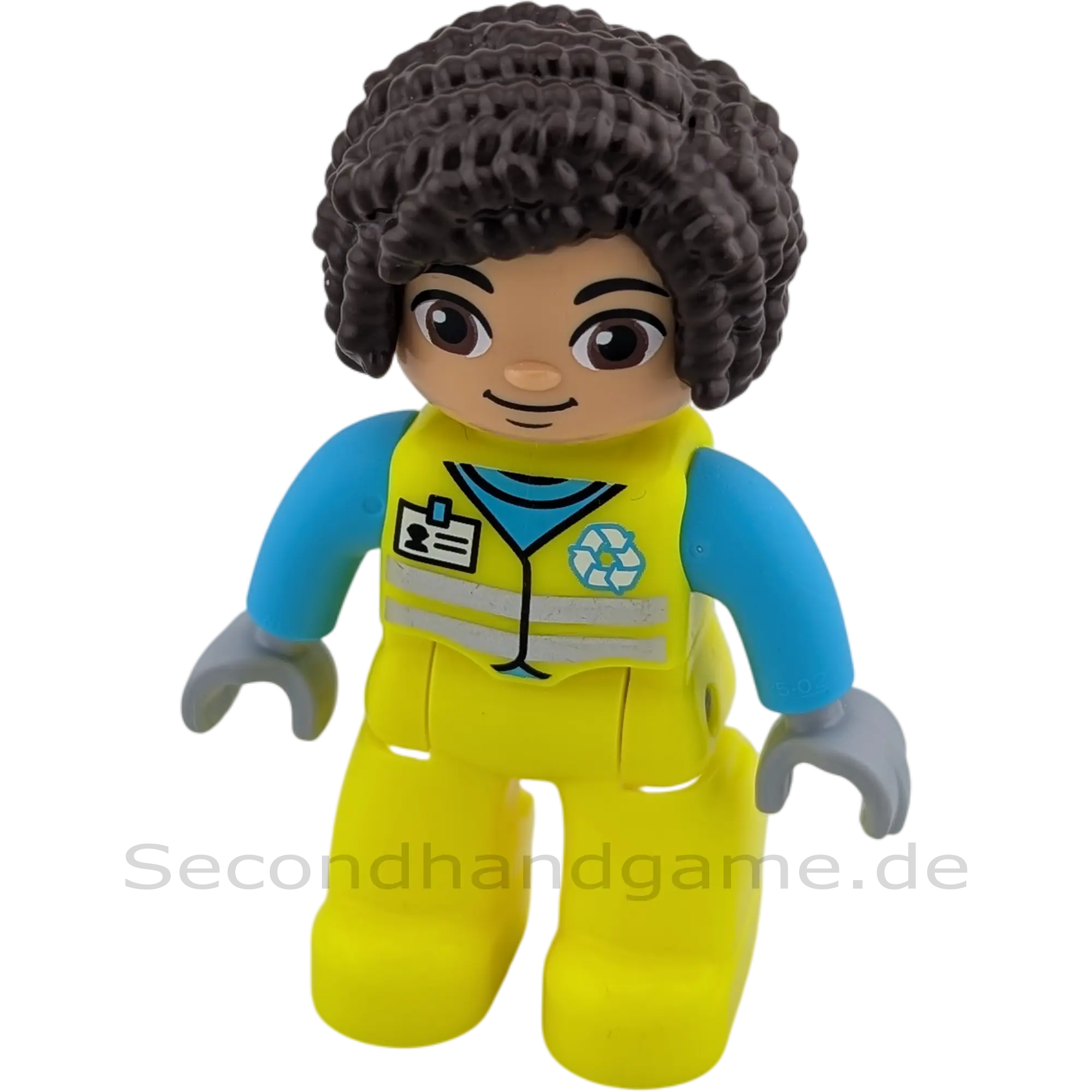 Lego Duplo Mann 337H3 Müllmann Recycling Mitarbeiter mit Locken Knallgelber Overall