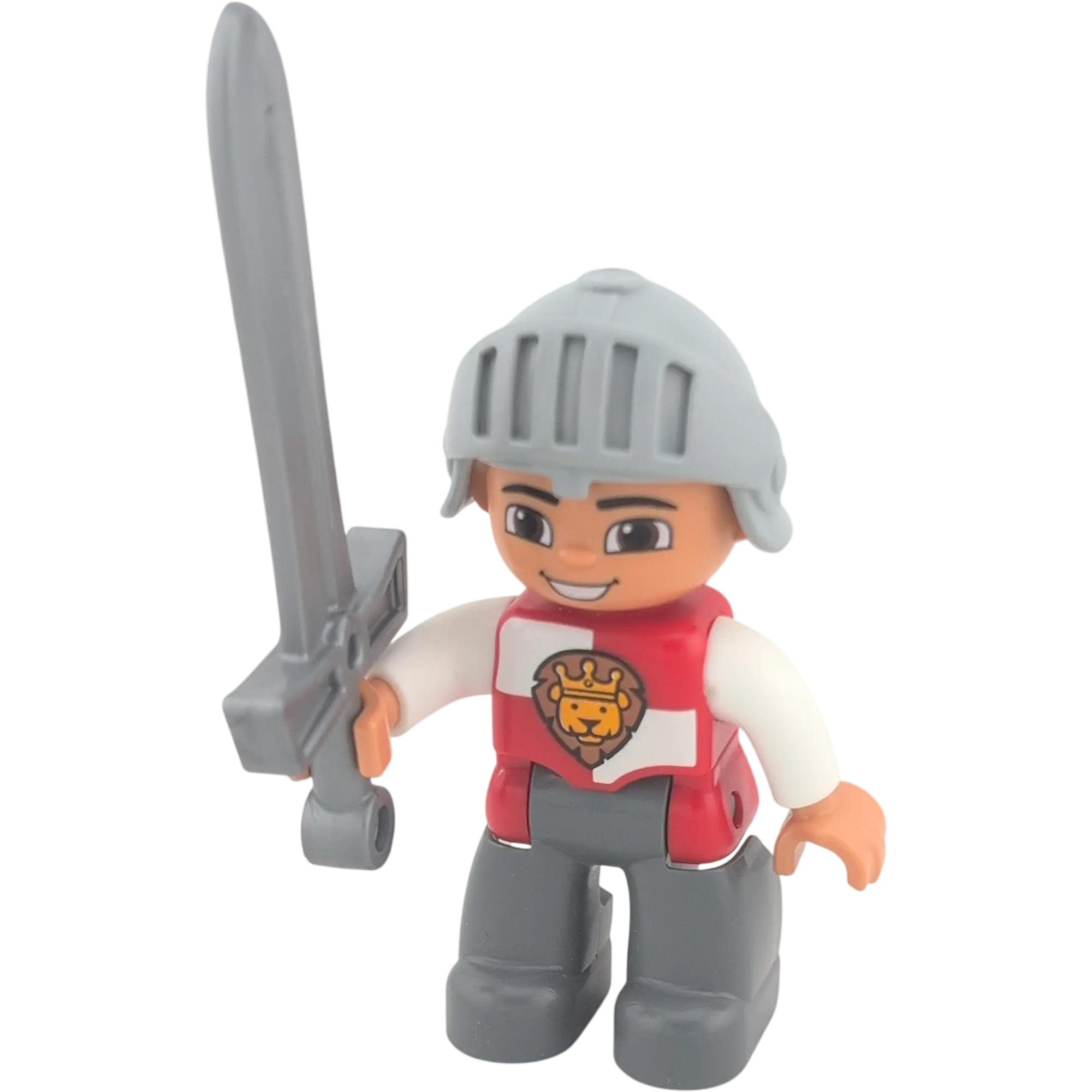 Lego Duplo Mann Ritter mit Helm Löwe Rot Weiß mit Schwert