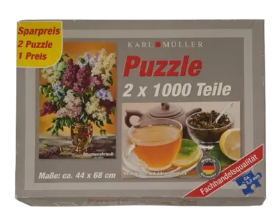 Puzzle 2x1000 Teile Karl Müller Fachhandelqualität Blumenstrauß + Kräutertee mit Zitrone