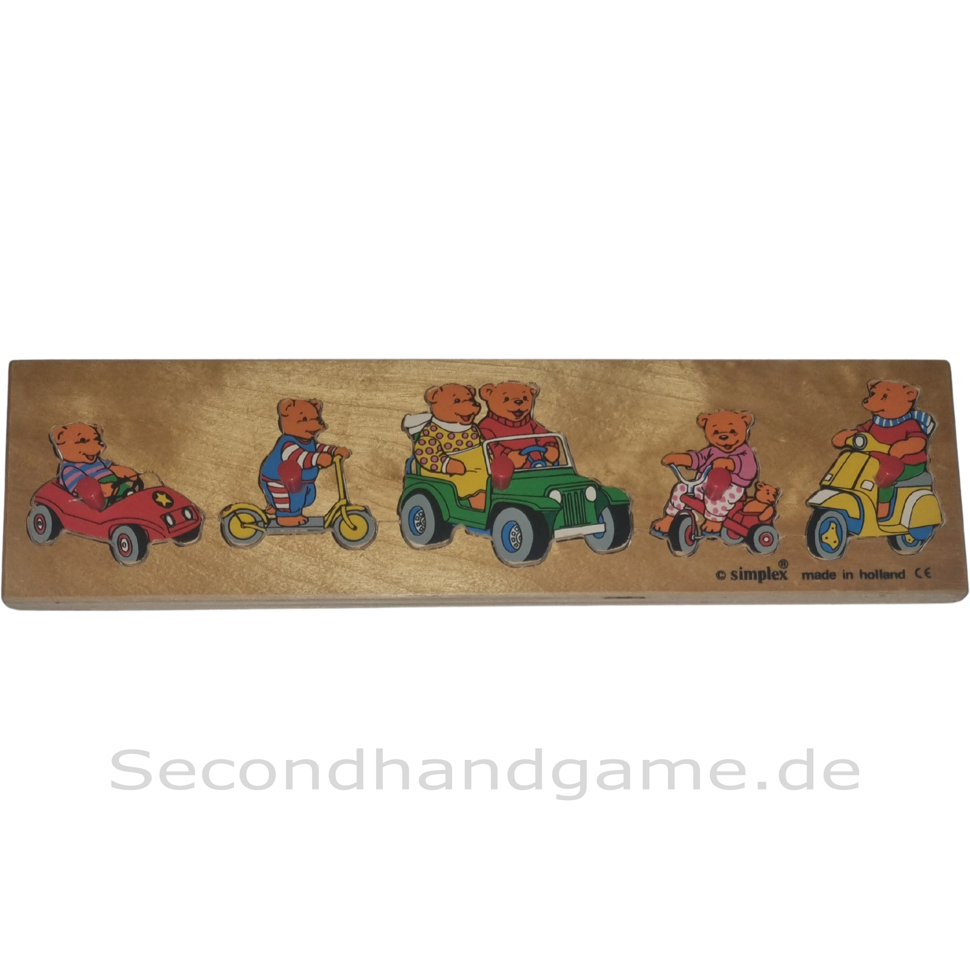 Simplex Holzpuzzle 5 Teile Bären auf Fahrzeugen