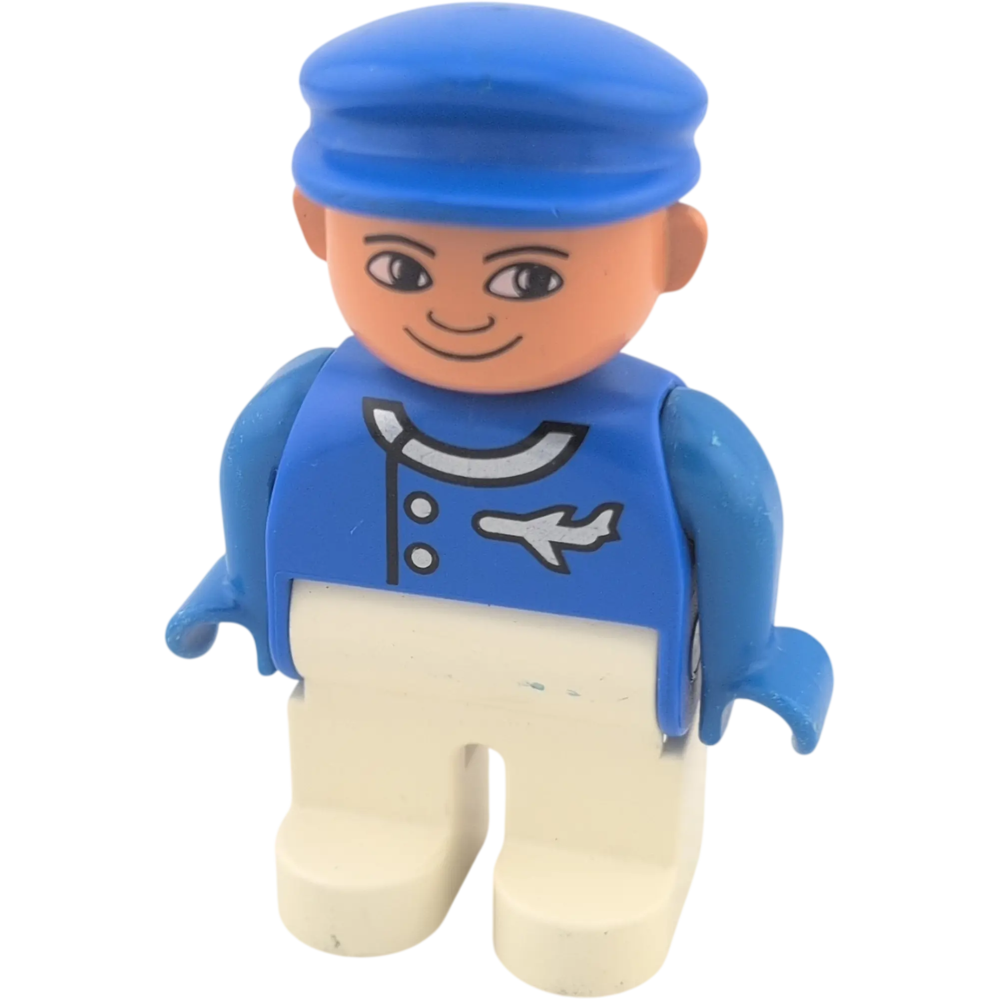 Lego Duplo Figur 4555 Pilot Blau Weiß mit Flugzeug Symbol