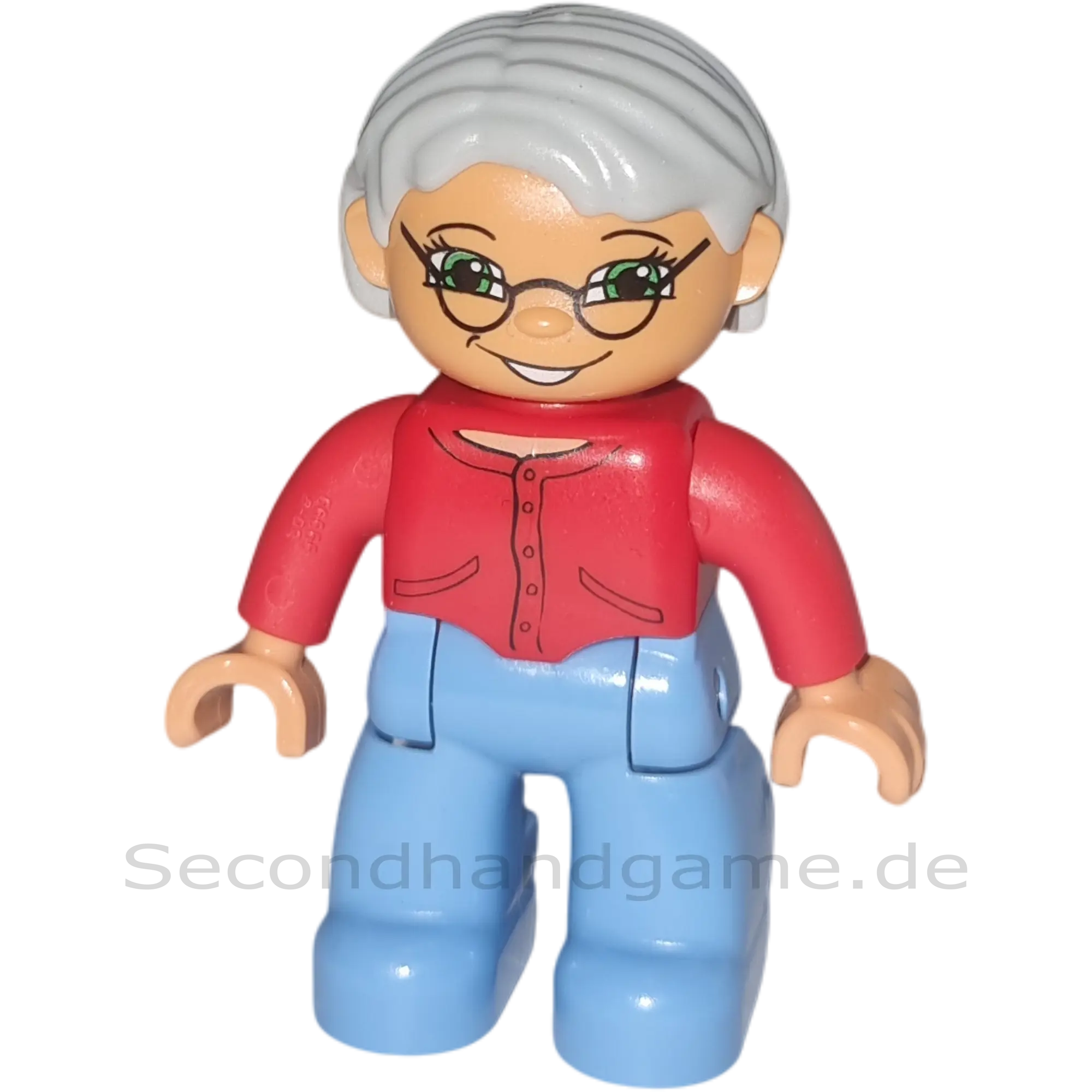 Lego Duplo Figur Frau Oma Graue Haare Brille Blaue Hose Rote Strickjacke