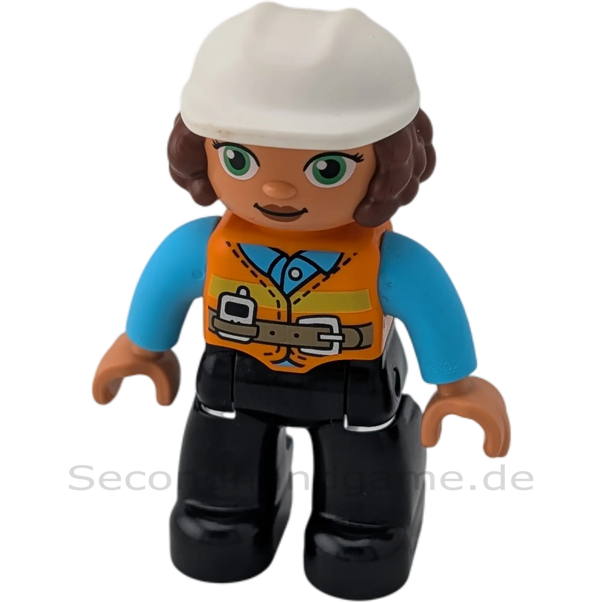 Lego Duplo 439H0 Bauarbeiterin Helm Weiß mit orangener Weste mit Locken