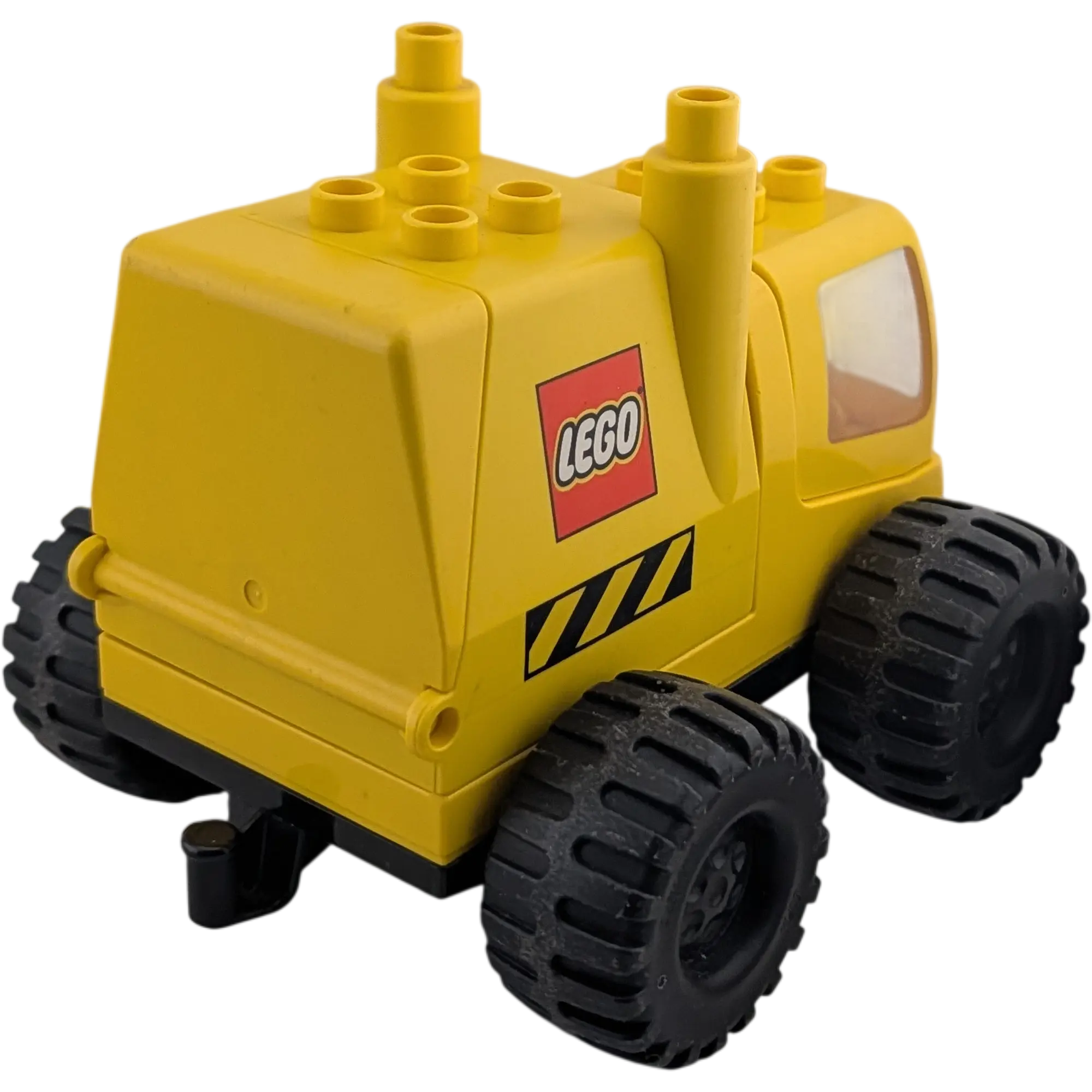 Lego Duplo LKW Lastwagen Gelb mit gelbem großen Container mit LEGO Aufdruck und gelbem klappbaren Führerhaus, Ansicht 3