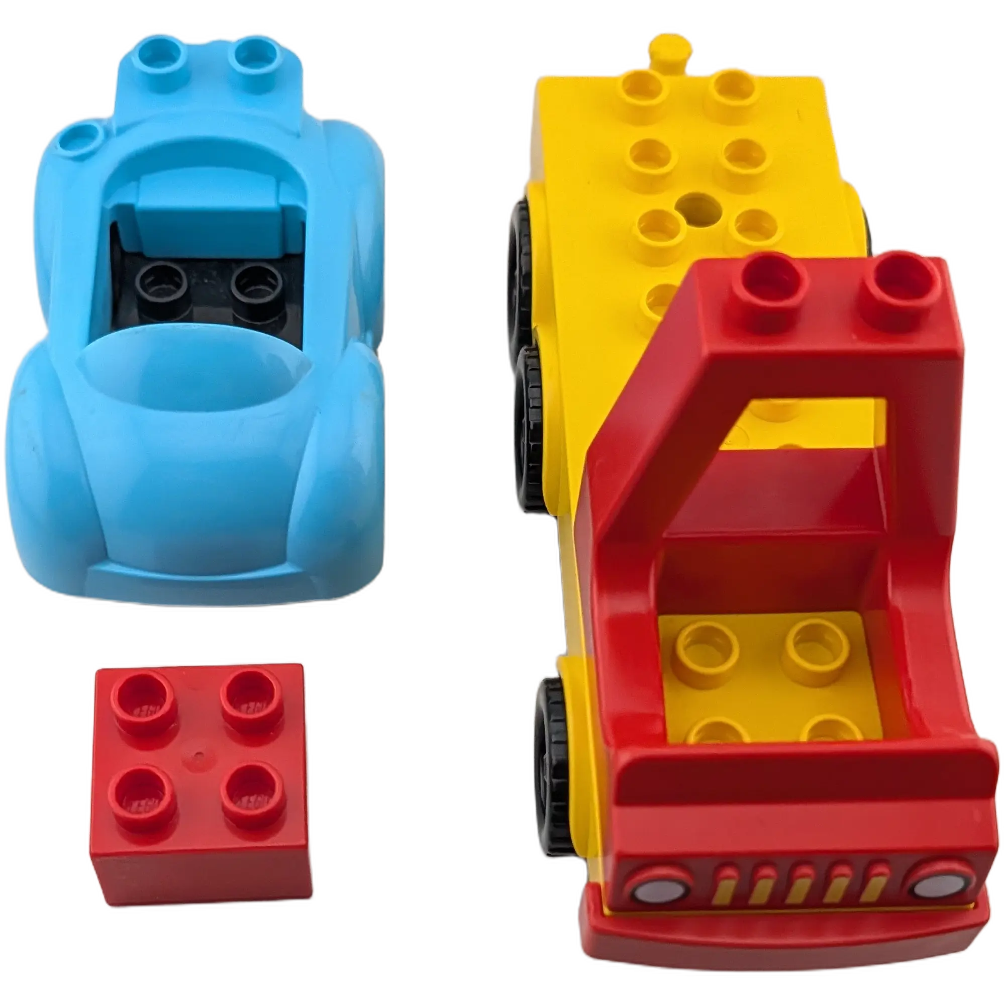 Lego Duplo Autotransporter Lastwagen LKW Gelb Rot mit azur Auto, Ansicht 3