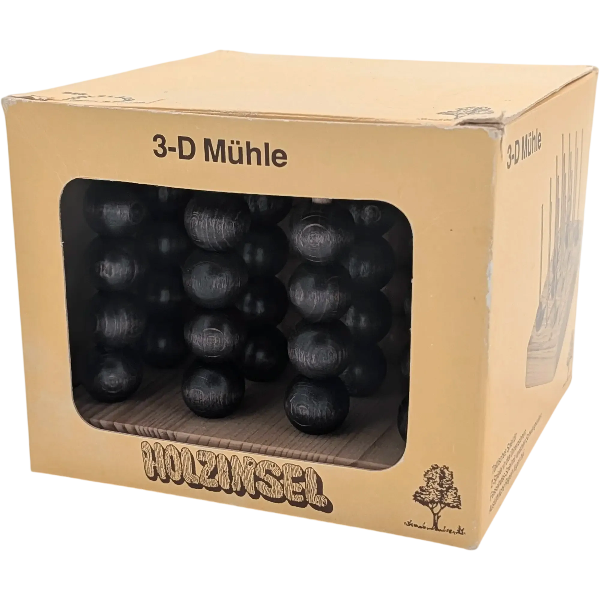 Holzinsel 3-D Mühle Holzspiel Strategiespiel für 2 Spieler mit 44 Kugeln