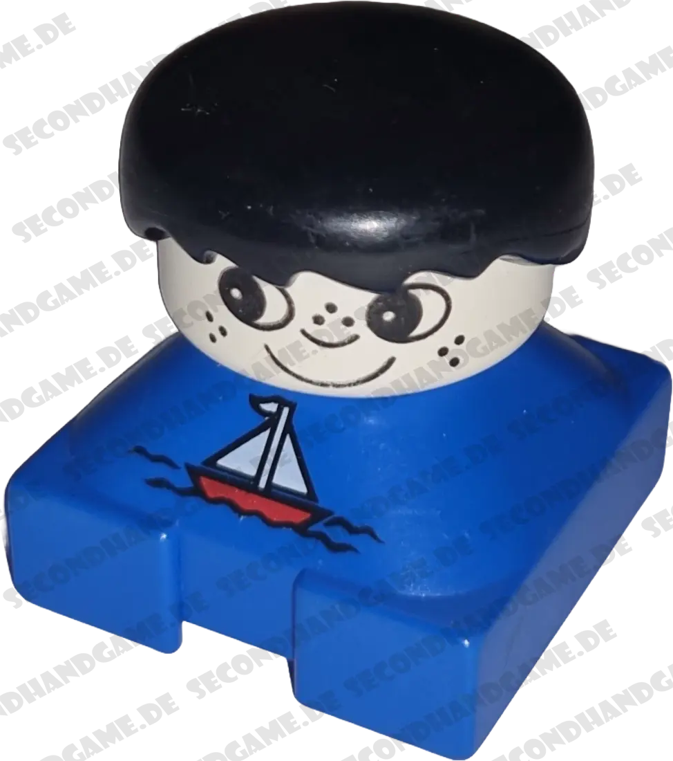 Lego Duplo Figur Junge schwarze Haare blau Segelboot 2327