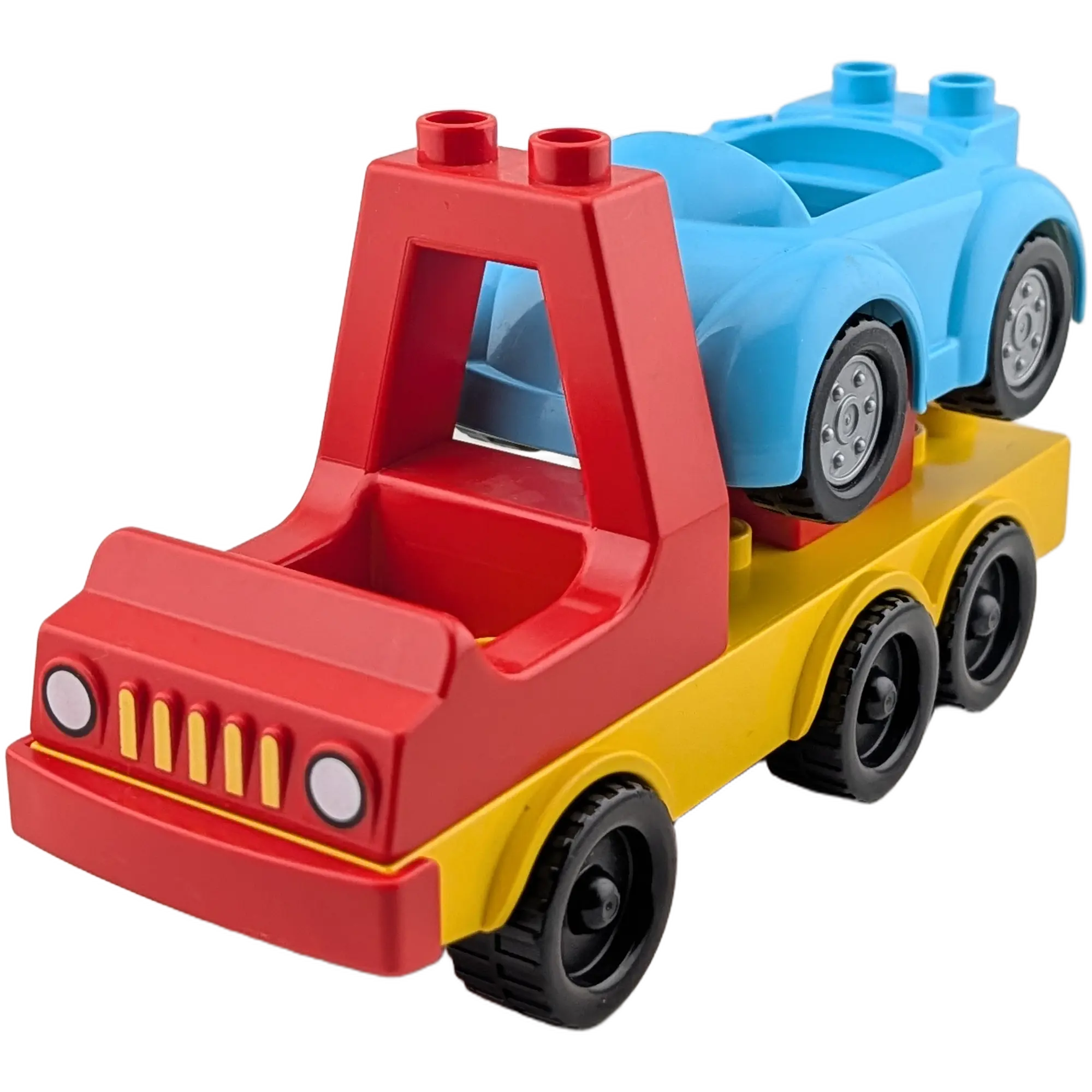 Lego Duplo Autotransporter Lastwagen LKW Gelb Rot mit azur Auto