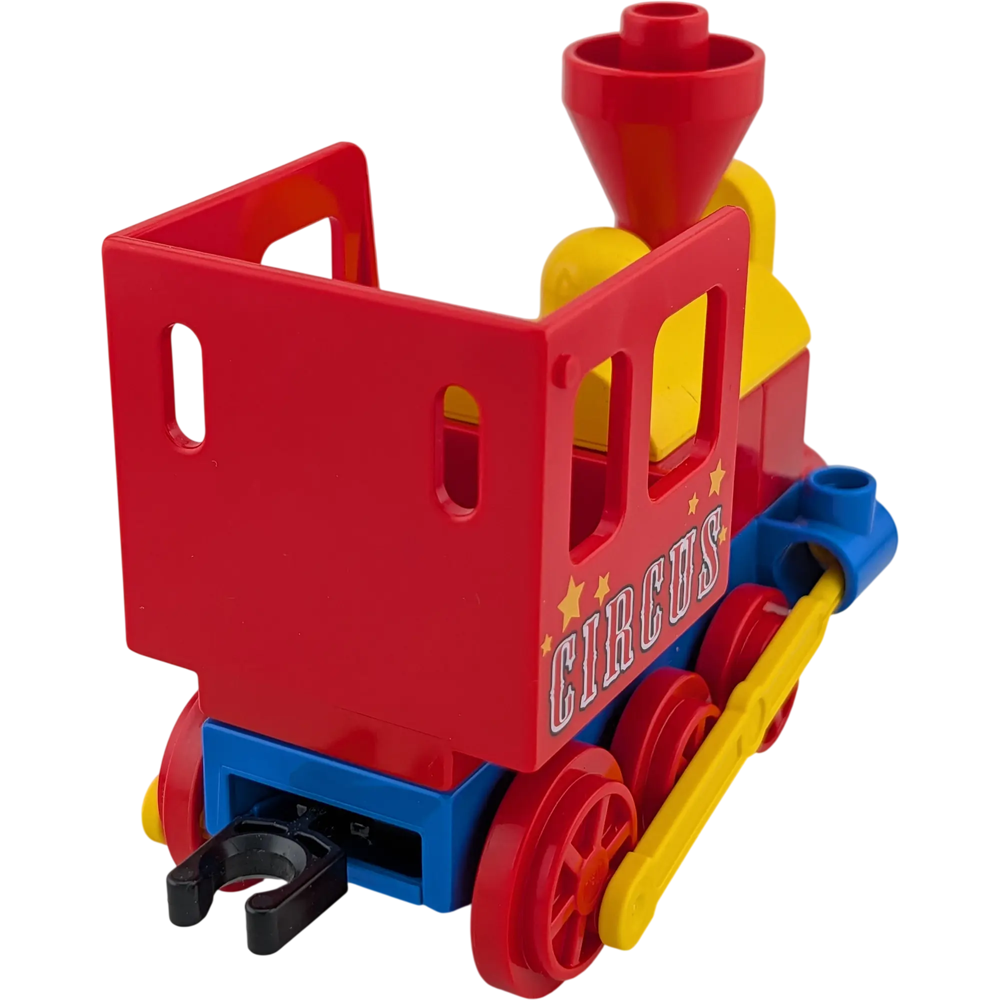 Lego Duplo Eisenbahn Zug Schiebelok Blau Gelb Rot Aufschrift Circus