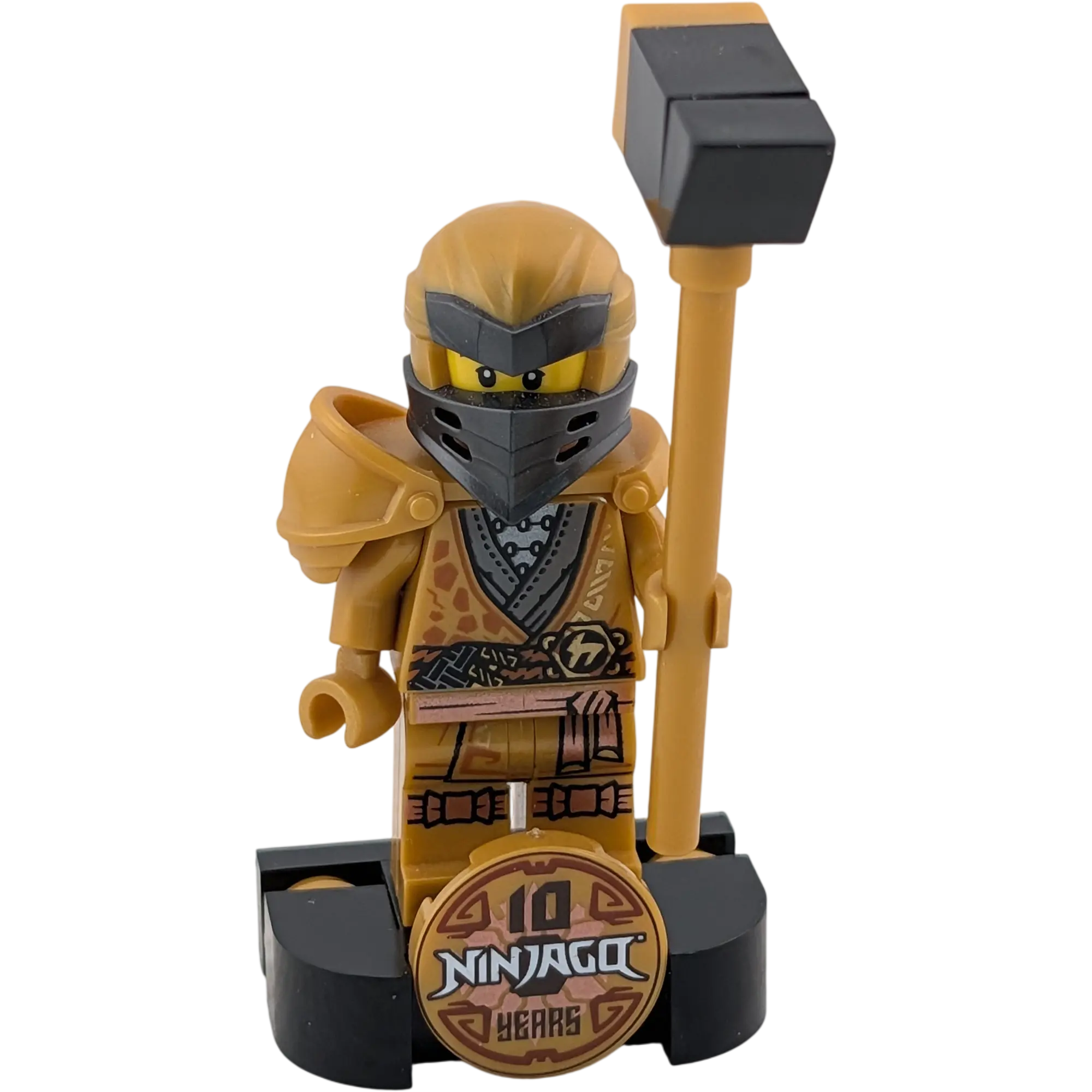 Lego Ninjago Minifigur Cole Golden Ninja 10 Jahre Jubiläum njo651 mit Ständer