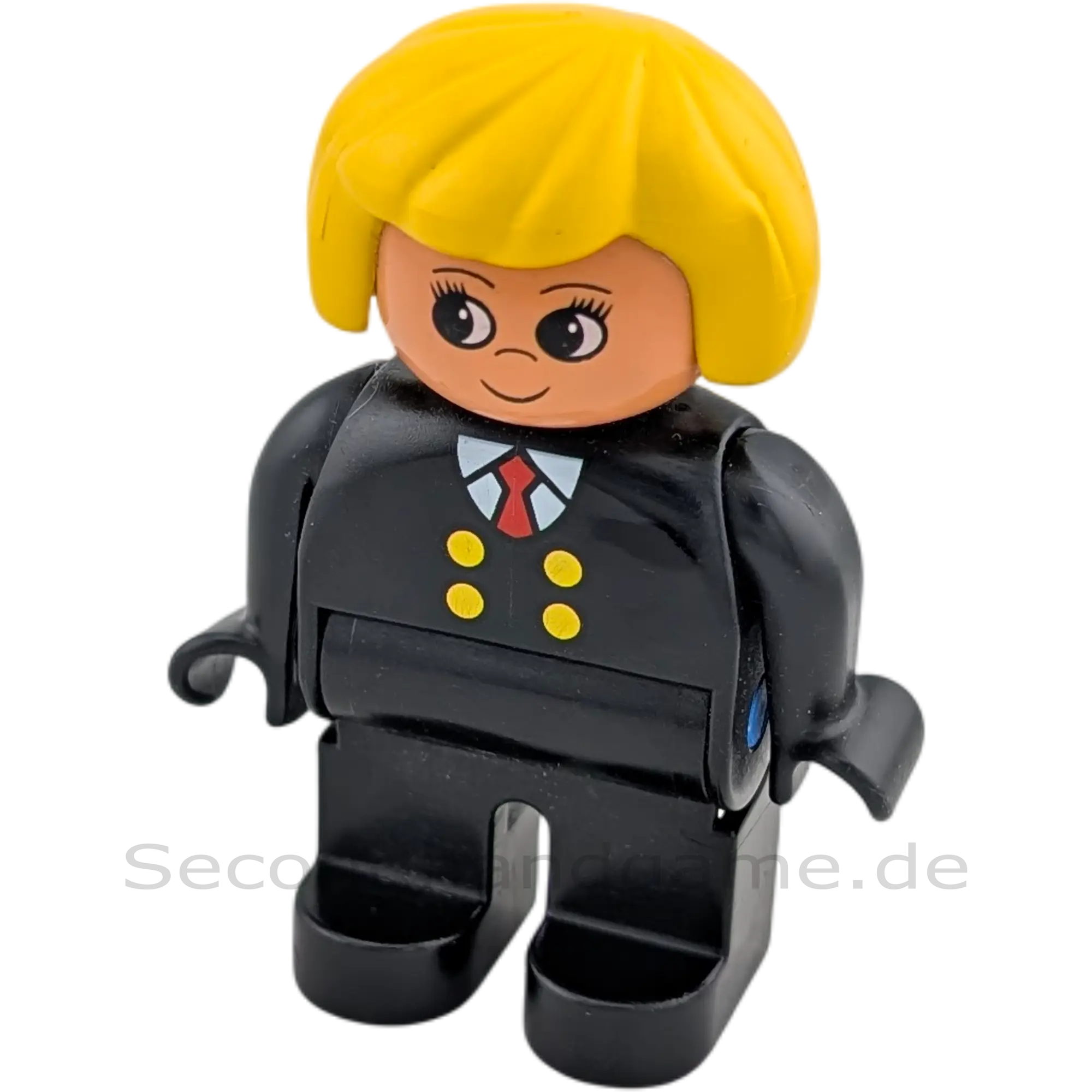 Lego Duplo 4555 Frau mit schwarzem Anzug, Krawatte, Bahnangestellte Zugbegleiterin, blonde Haare
