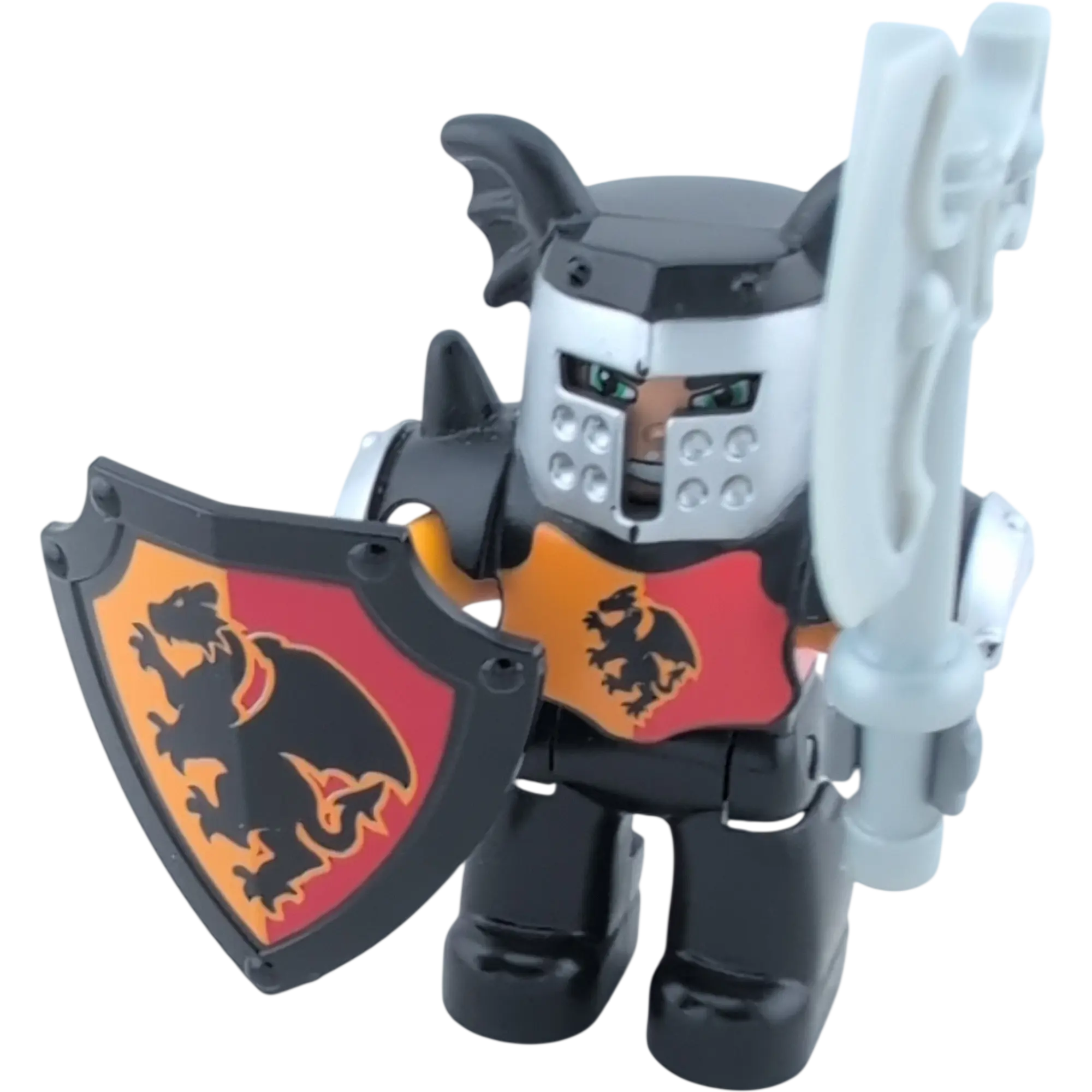 Lego Duplo Mann Ritter mit Helm Drache Orange Rot mit Helm, Schutzschild und Axt