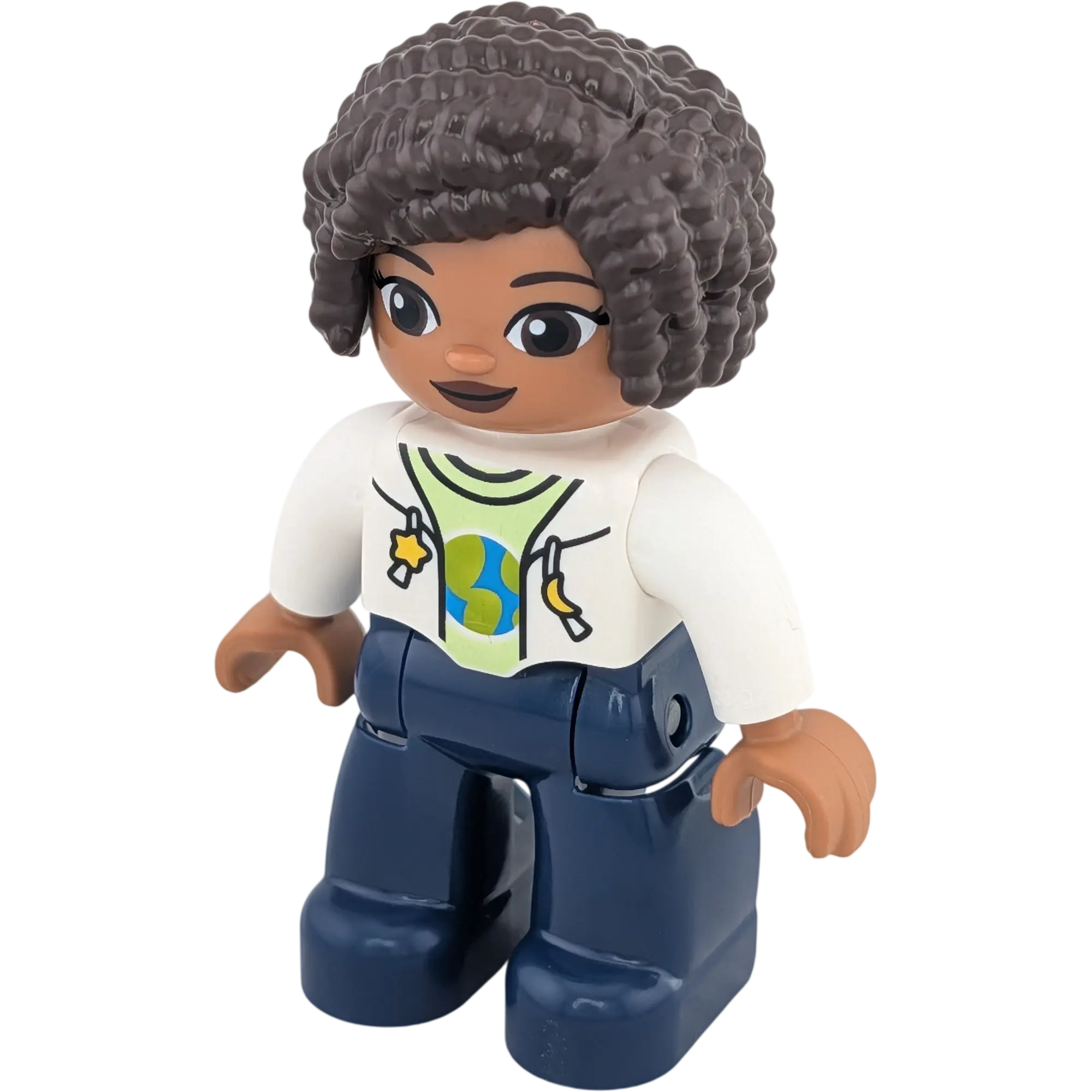 Lego Duplo 47394 Frau mit weißer Jacke mit Erde und Stern und Mond mit Locken
