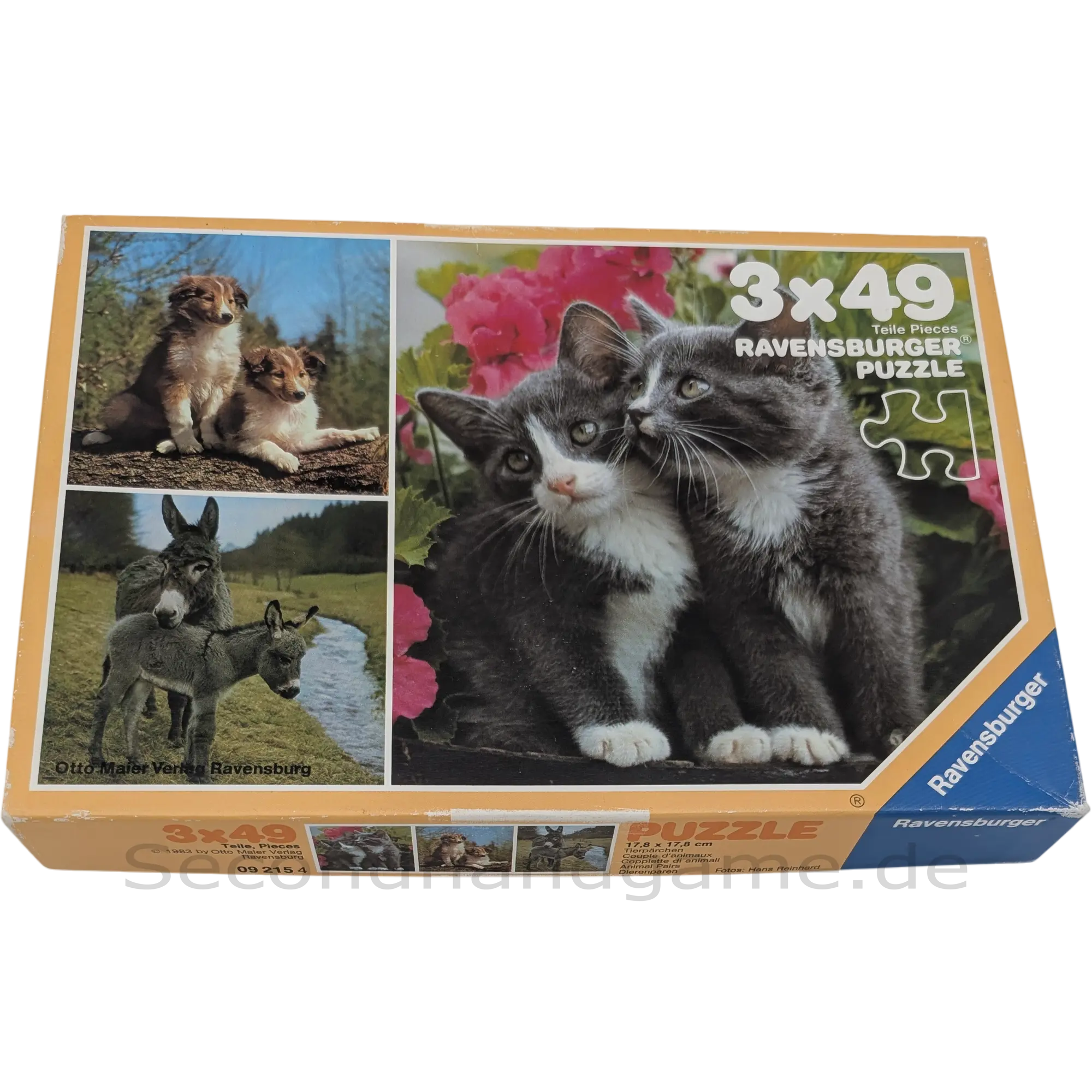 Ravensburger Puzzle Tierpärchen Katze, Hund, Esel 3x49 Teile 092154, ab 5 Jahren
