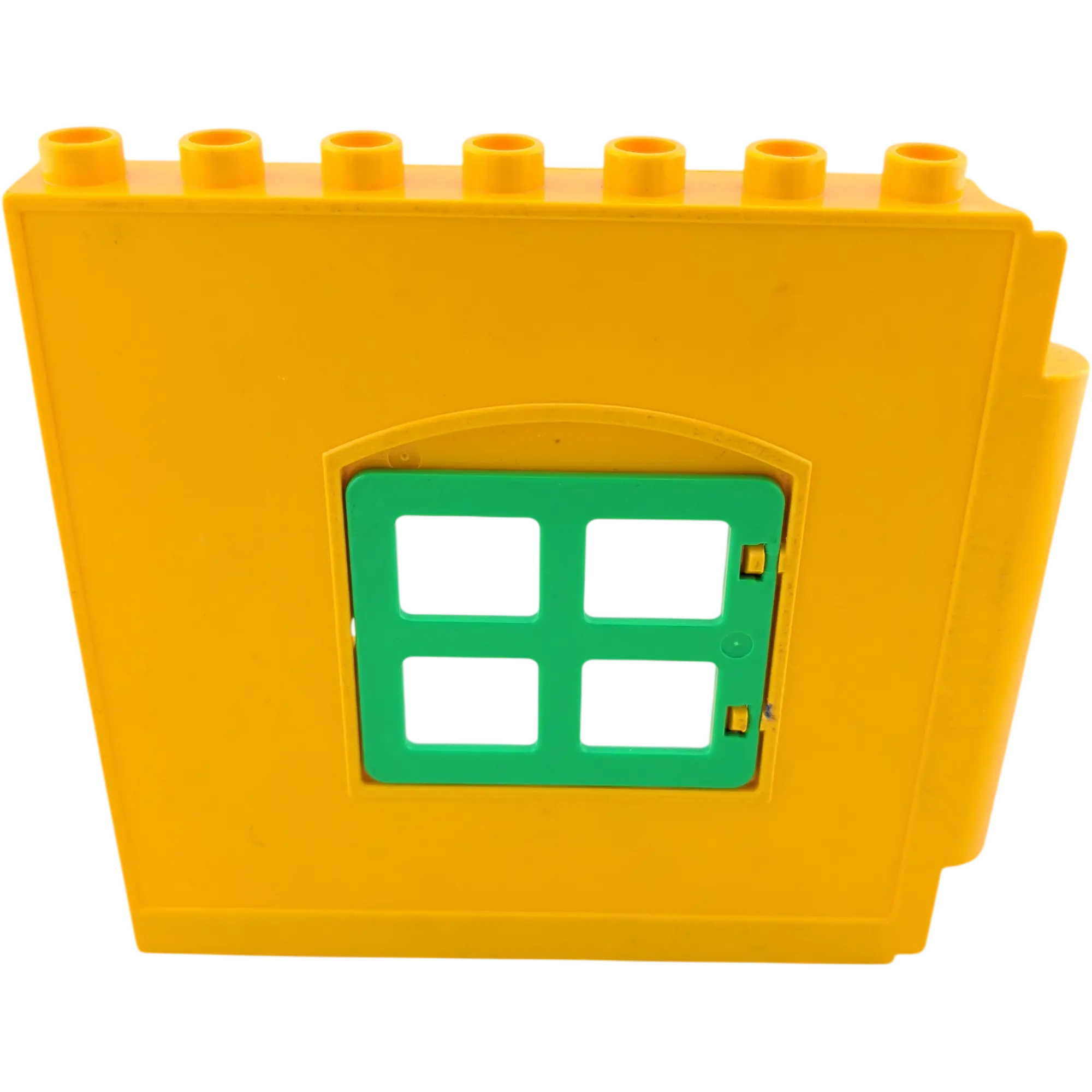 Lego Duplo Hauswand gelborange mit grünem eckigen Fenster