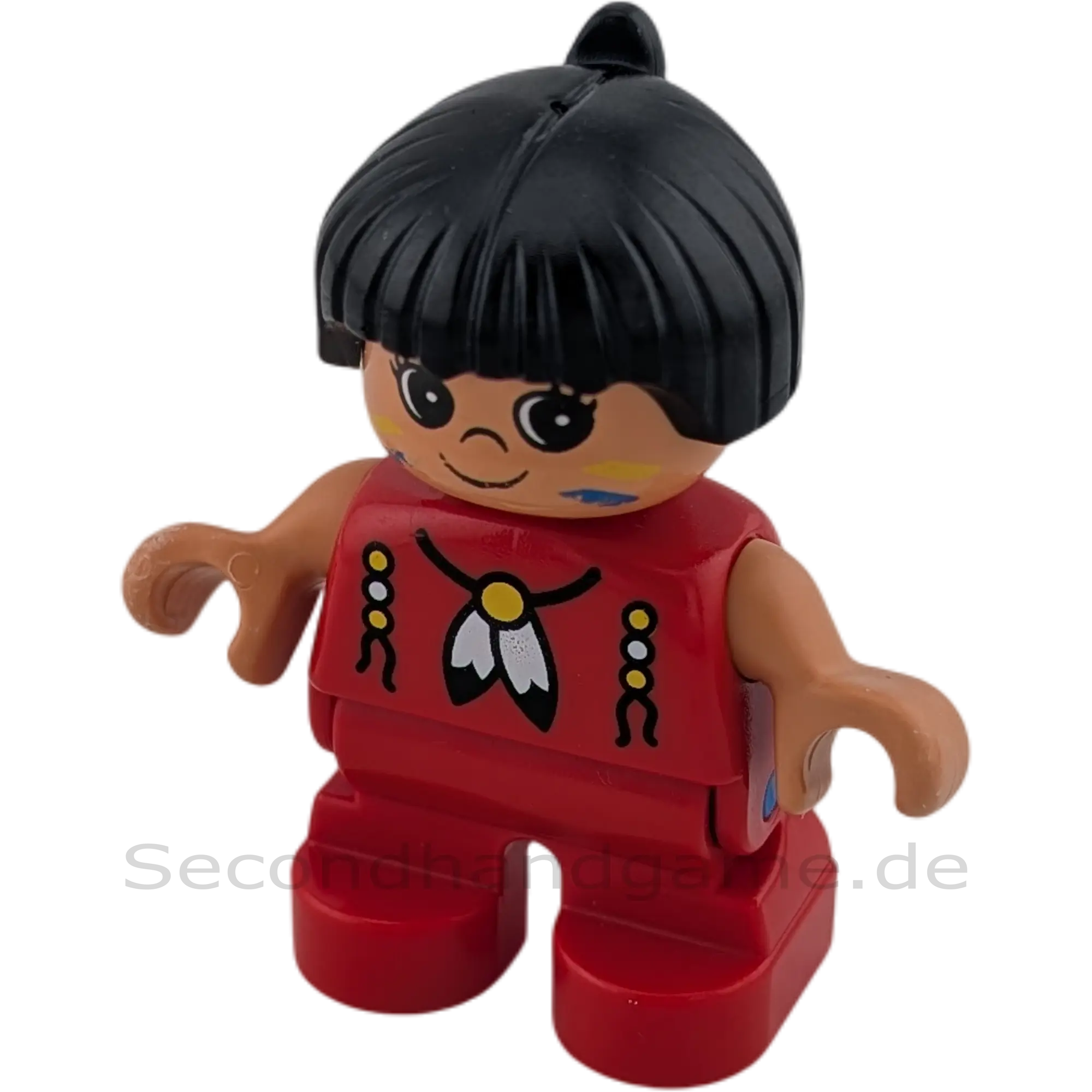 Lego Duplo Indianer Junge mit roter Kleidung Federkette und Feder im Haar