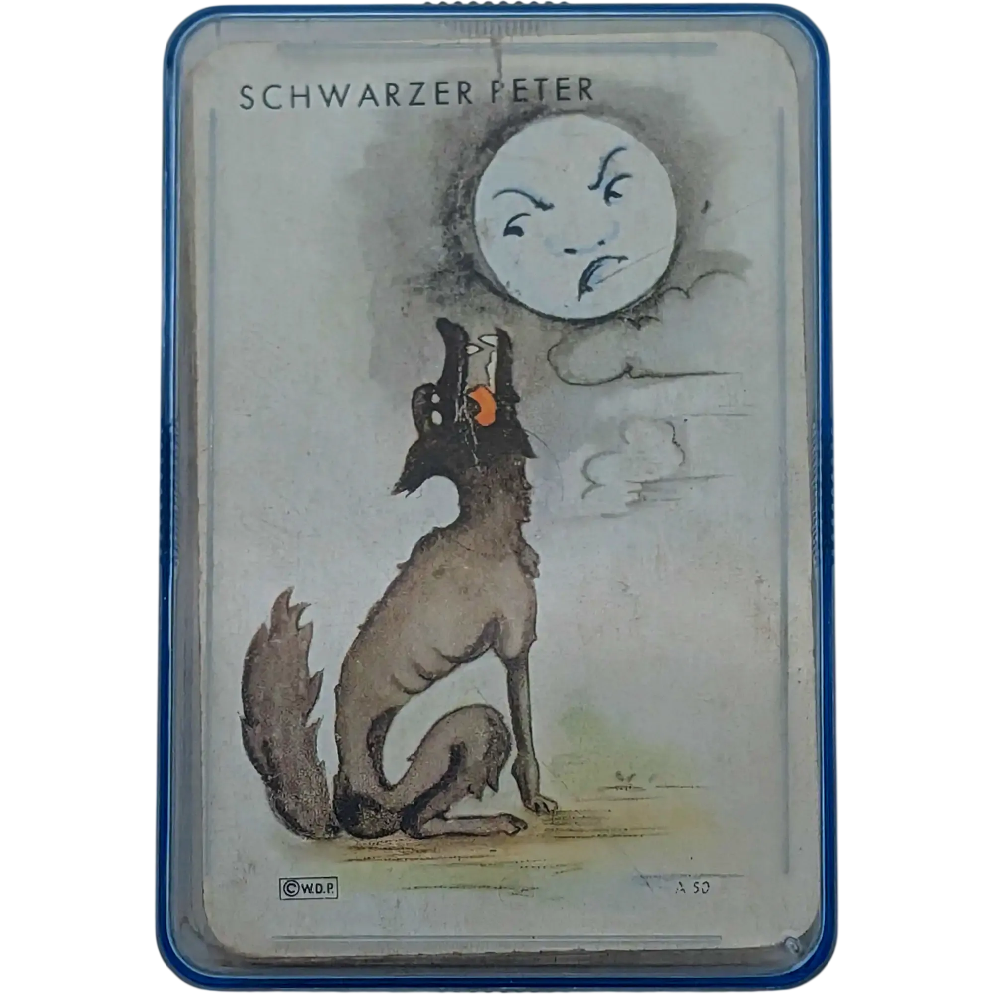 Schwarzer Peter Walt Disney Productions W.D.P. Wolf heult den Mond an Vintage Kartenspiel in Kunststoffbox