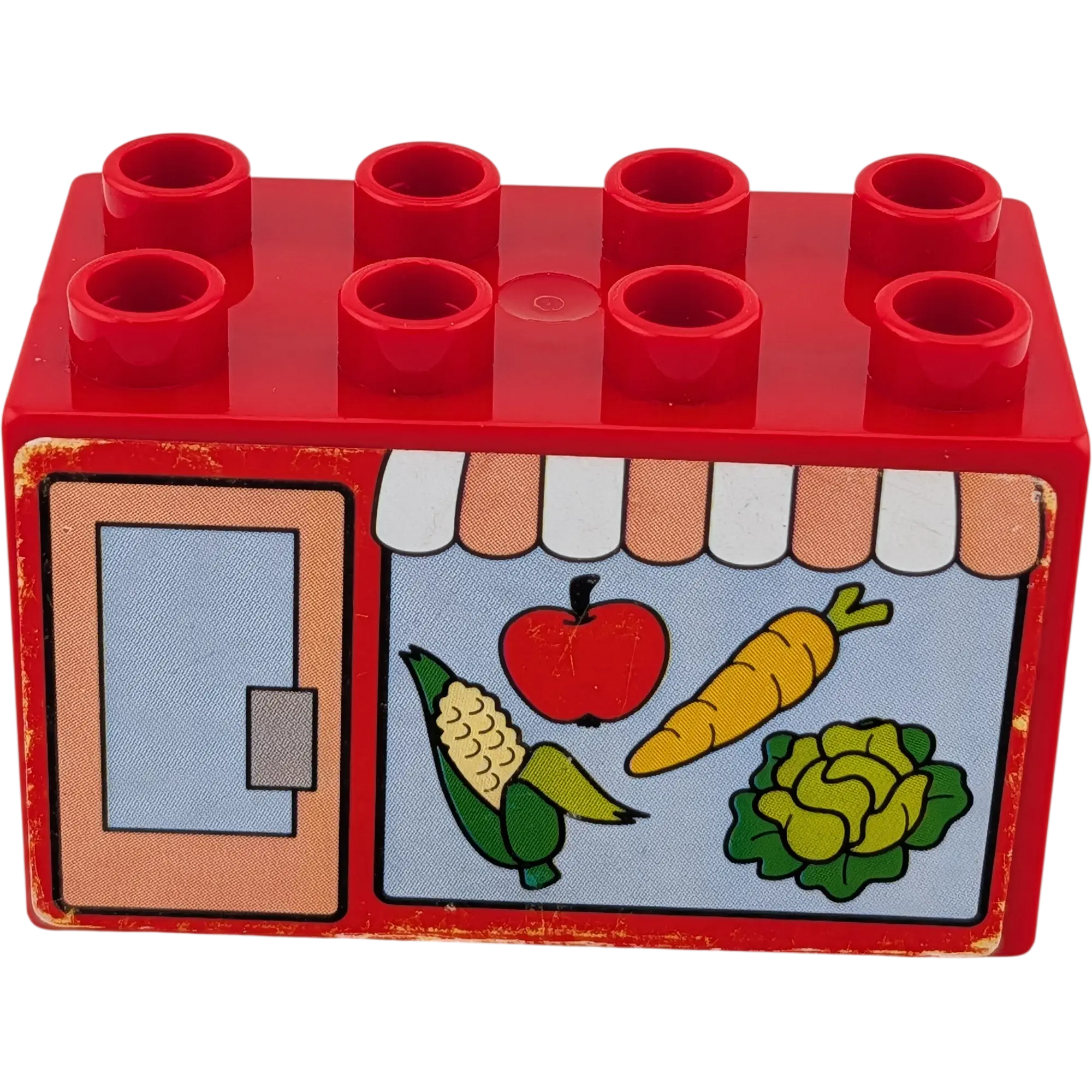 Lego Duplo 31111 Stein Rot beidseitig beklebt mit Gemüse Obst Supermarkt 2x4x2