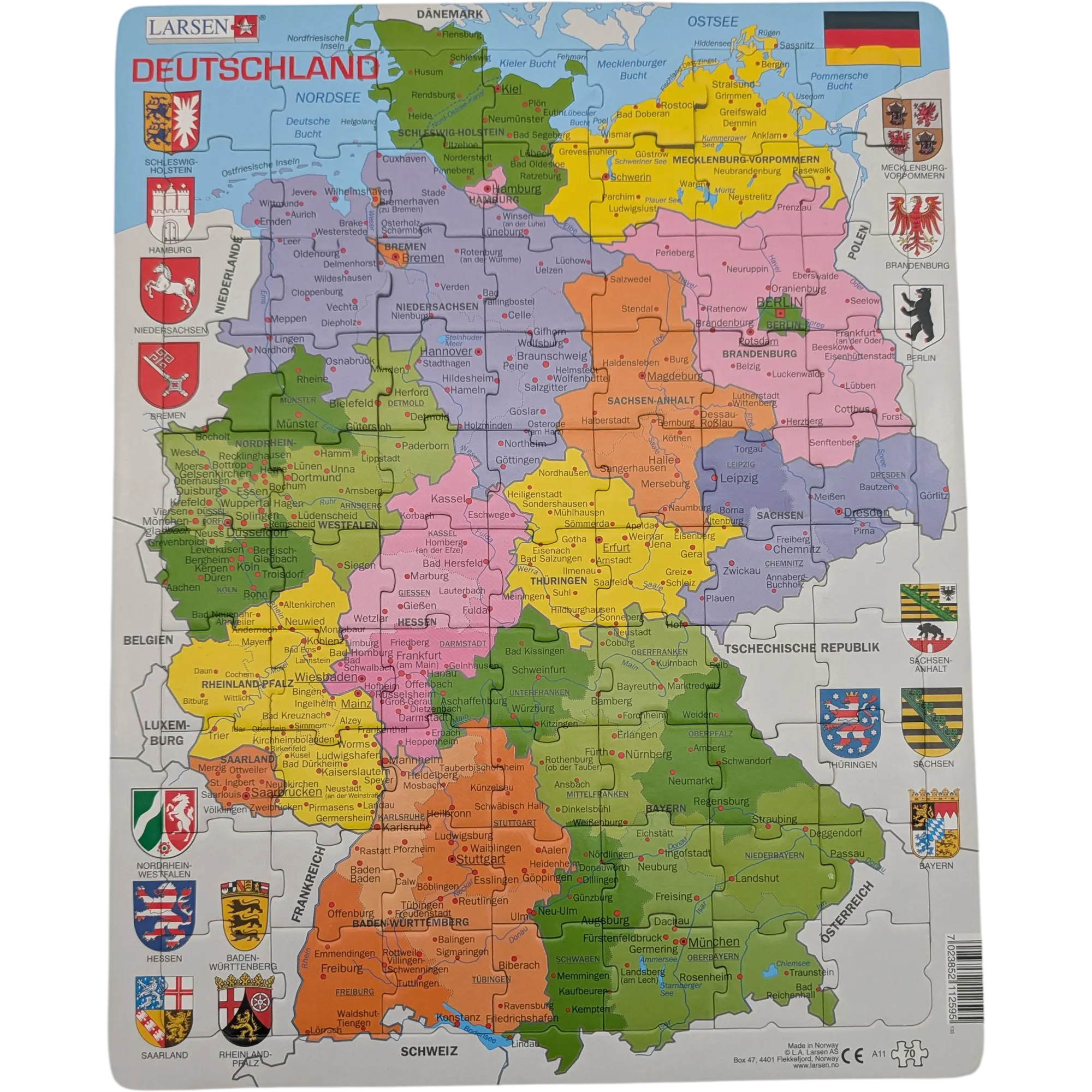 Larsen Puzzle Deutschland mit Bundesländern 48 Teile 