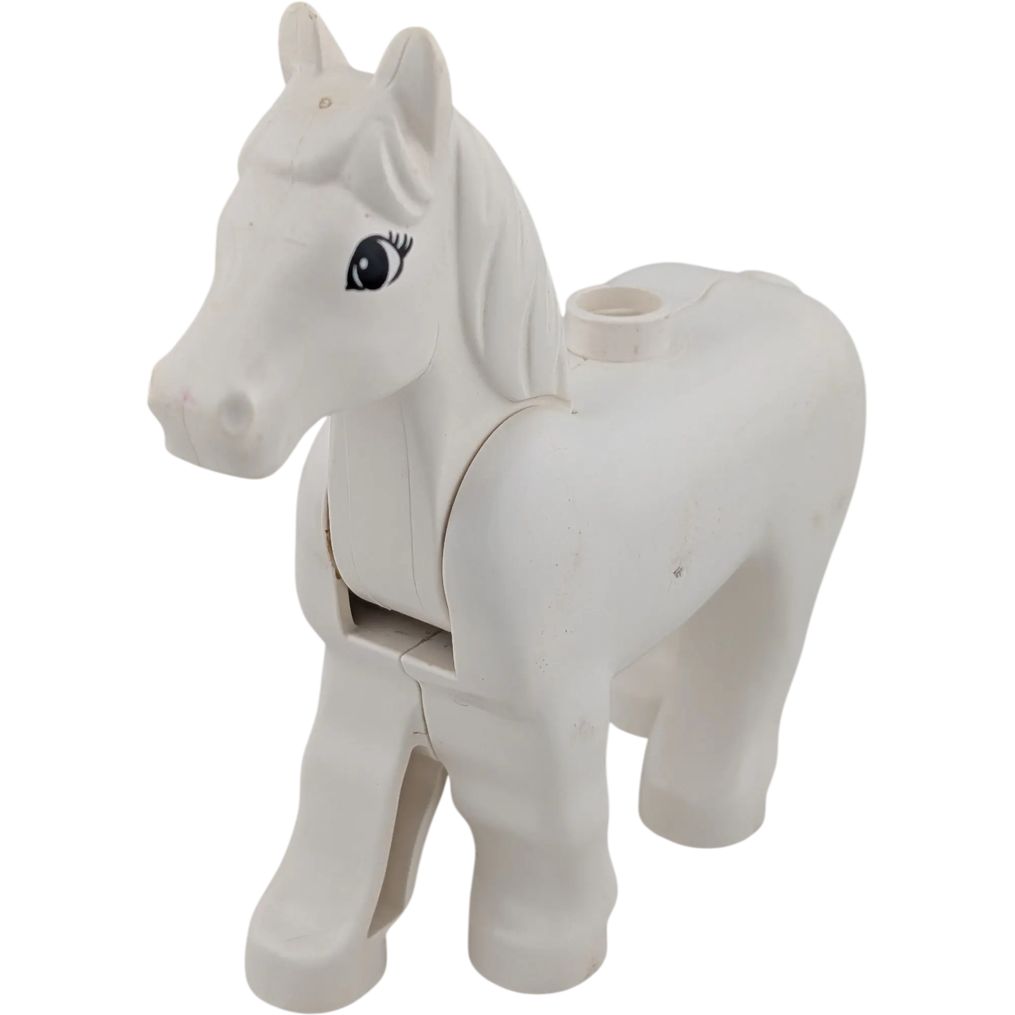 Lego Duplo Pferd weiß mit beweglichem Kopf und langen Wimpern