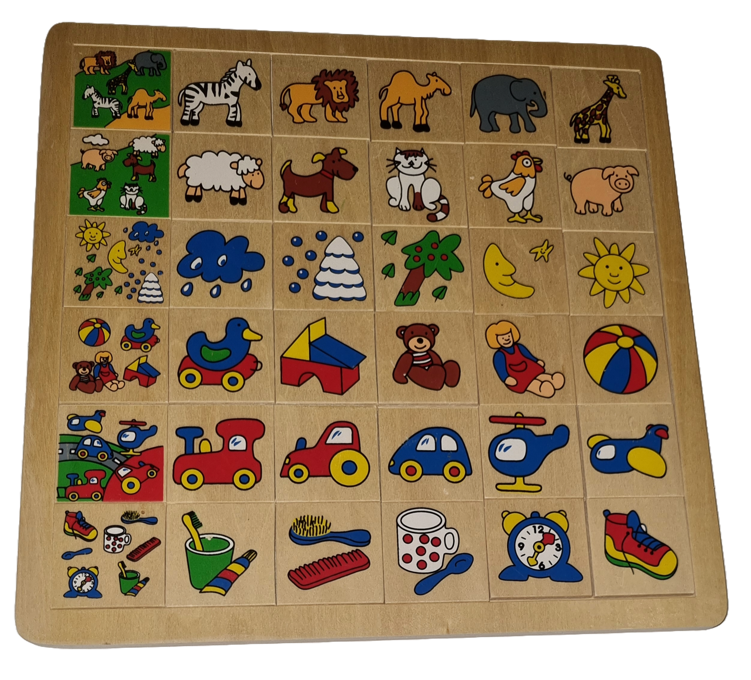 Holzpuzzle Legepuzzle 36 Teile Was gehört zusammen?