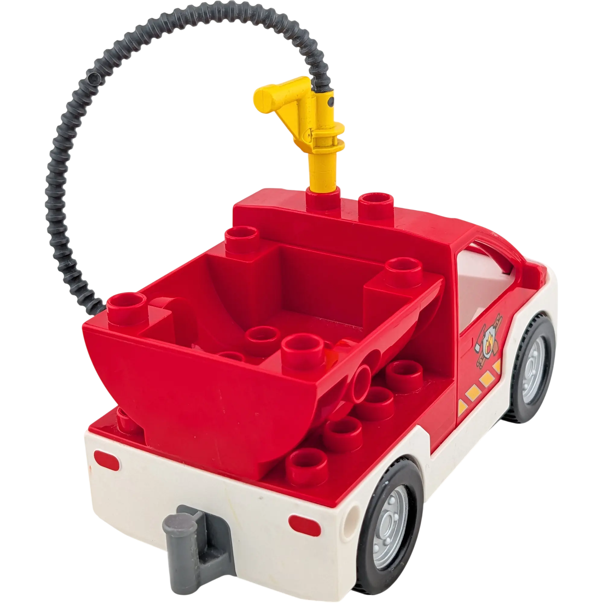 Lego Duplo Feuerwehrauto Jeep Rot mit Container auf der Ladefläche und Feuerwehrschlauch