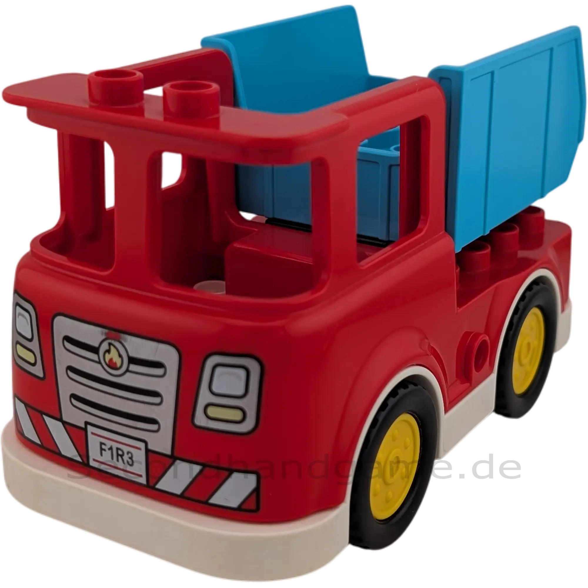 Lego Duplo Lastwagen Rot im Feuerwehrdesign mit blauem kippbaren Container
