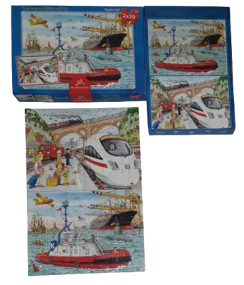 Die Spiegelburg Puzzle 2x30 Teile Unterwegs mit Schiff und Zug