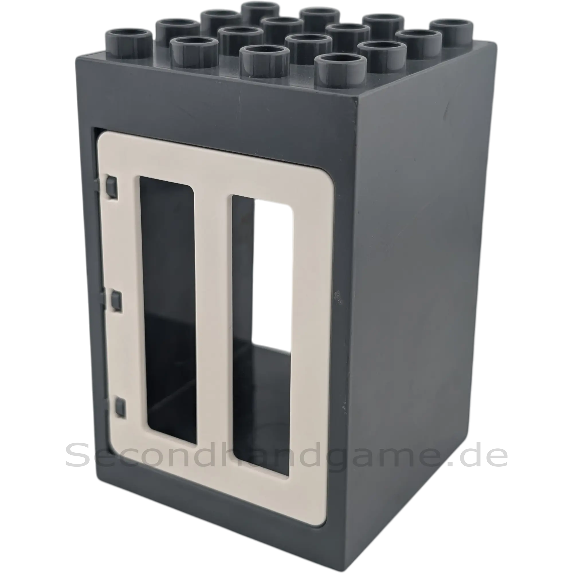 Lego Duplo 4x4 Hauswand Grau mit weißer Tür mit Balken in der Mitte