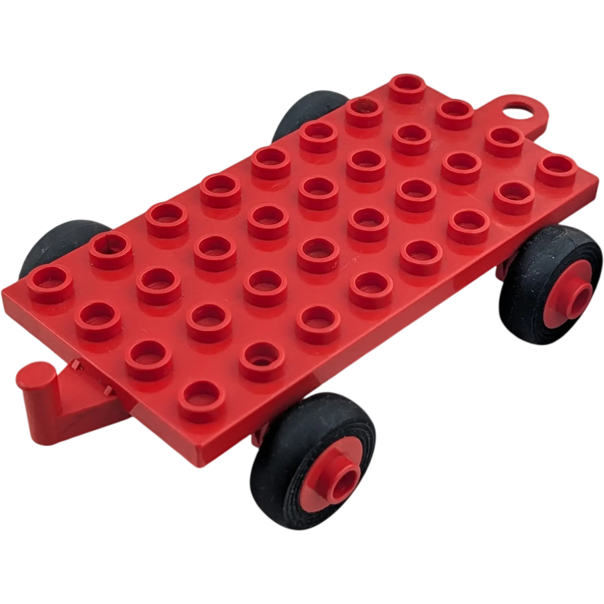 Lego Duplo Anhänger Rot 4x8 Plattform mit schwarzen Rädern und Anhängerkupplung