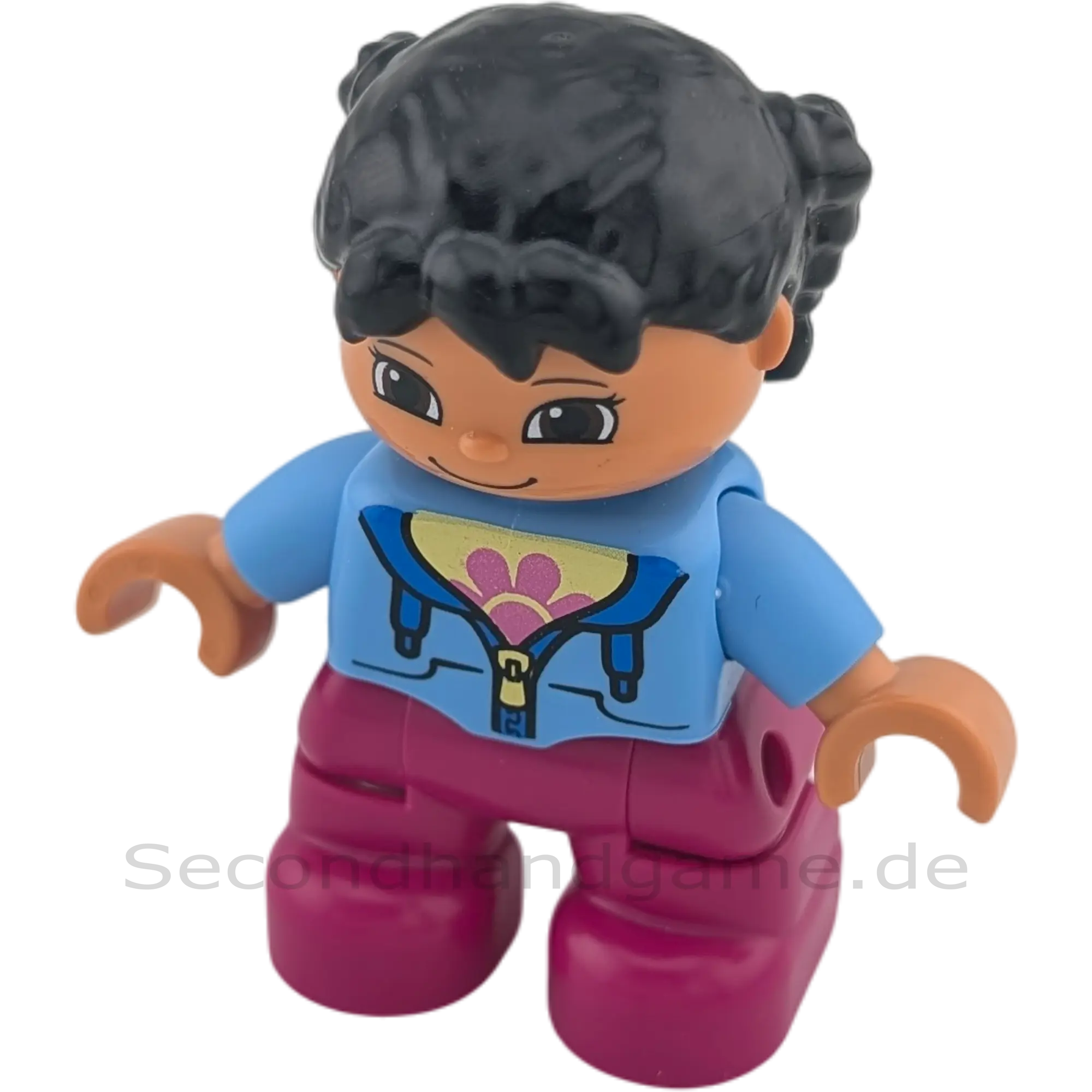 Lego Duplo Figur Mädchen 237H6 Kind mit Jacke Blau mit schwarzen Haare