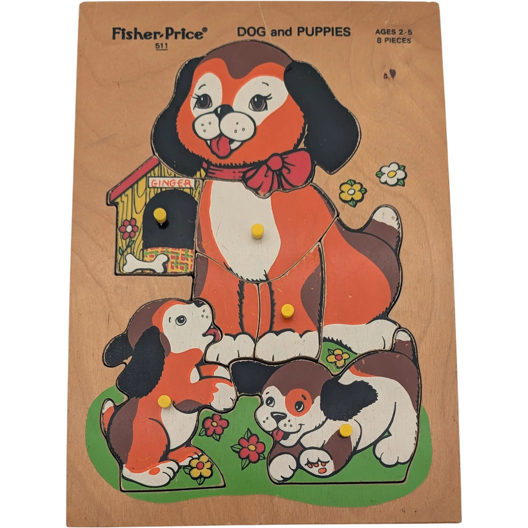 Fisher-Price Holzpuzzle mit Griff Schloss 8 Teile 511 Dog and Puppies