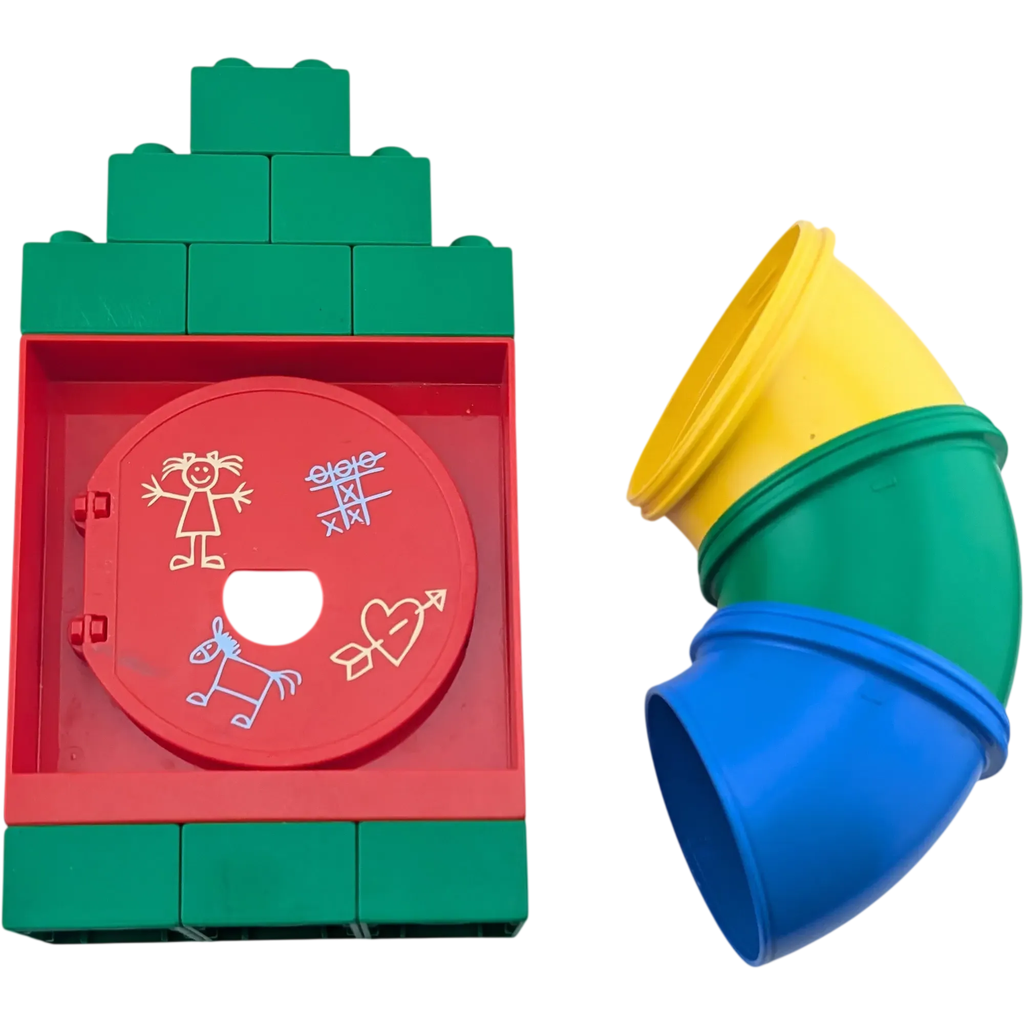 Lego Duplo Tunnelrutsche Spielplatz 14 teilig Rot Dunkelgrün Blau mit bedruckter Klappe Kinderzeichnungen