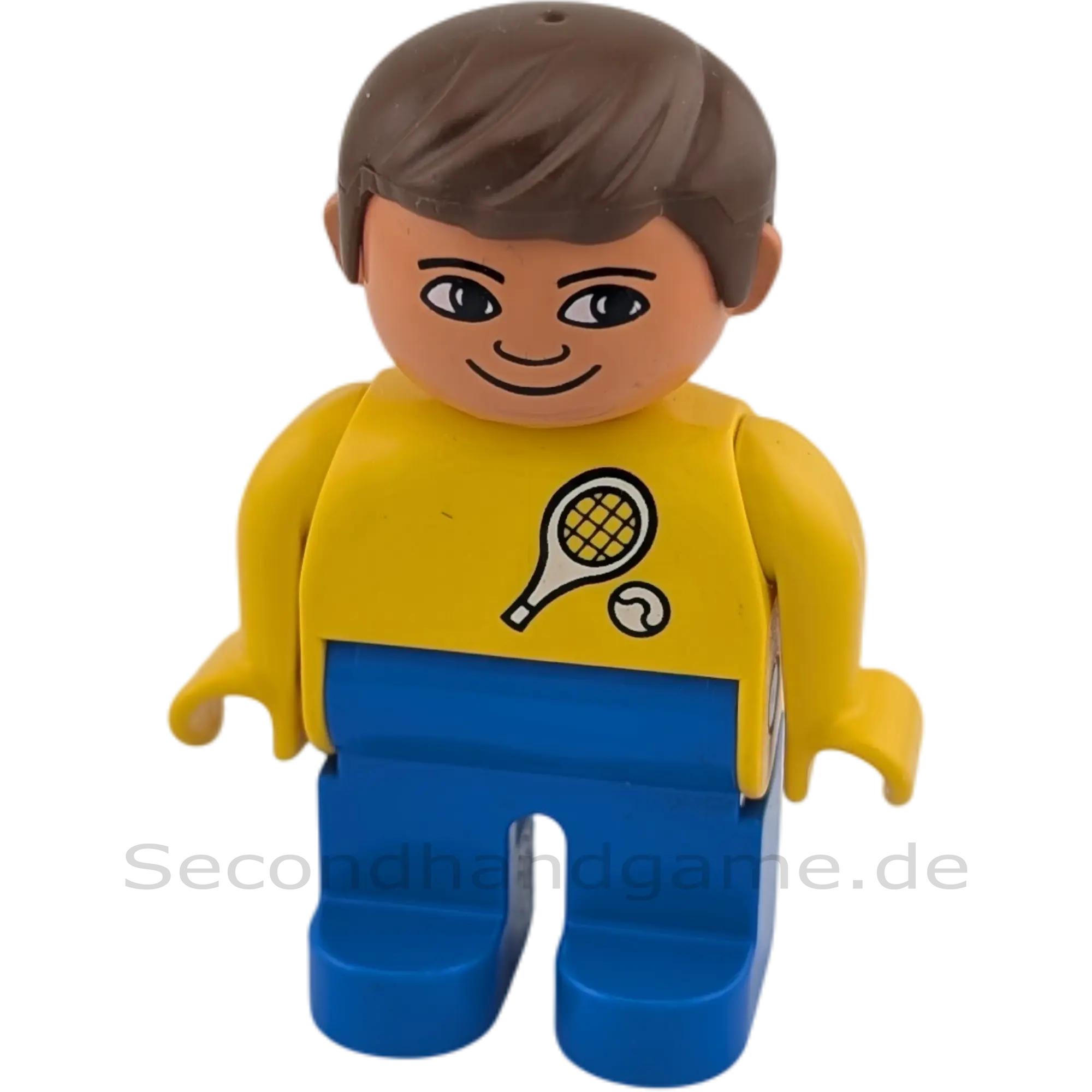Lego Duplo 4555 Mann braune Haare, gelbes Oberteil mit Tennis, blaue Hose