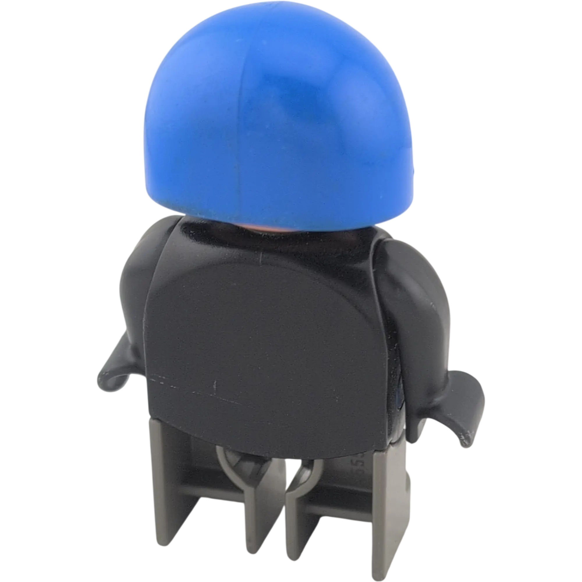 Lego Duplo Mann Polizist schwarze Jacke mit Sheriffstern, graue Hose, blauer Motorradhelm